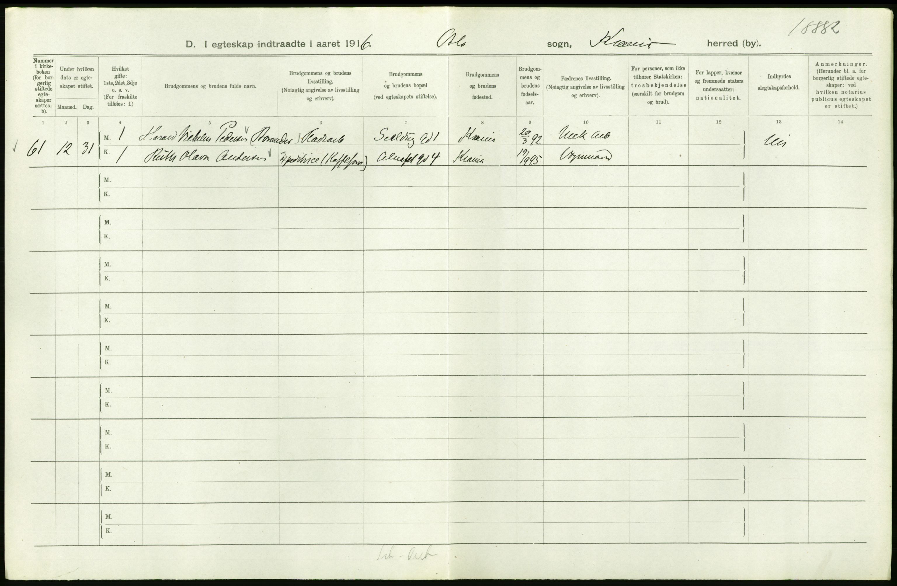 Statistisk sentralbyrå, Sosiodemografiske emner, Befolkning, AV/RA-S-2228/D/Df/Dfb/Dfbf/L0008: Kristiania: Gifte, 1916, p. 854