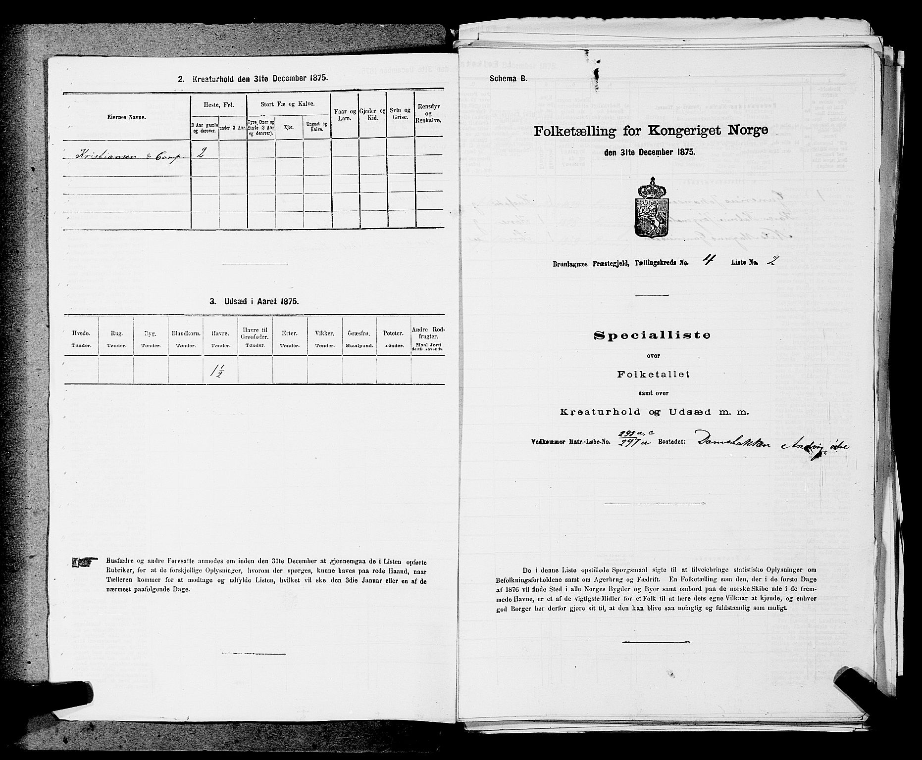 SAKO, 1875 census for 0726P Brunlanes, 1875, p. 447