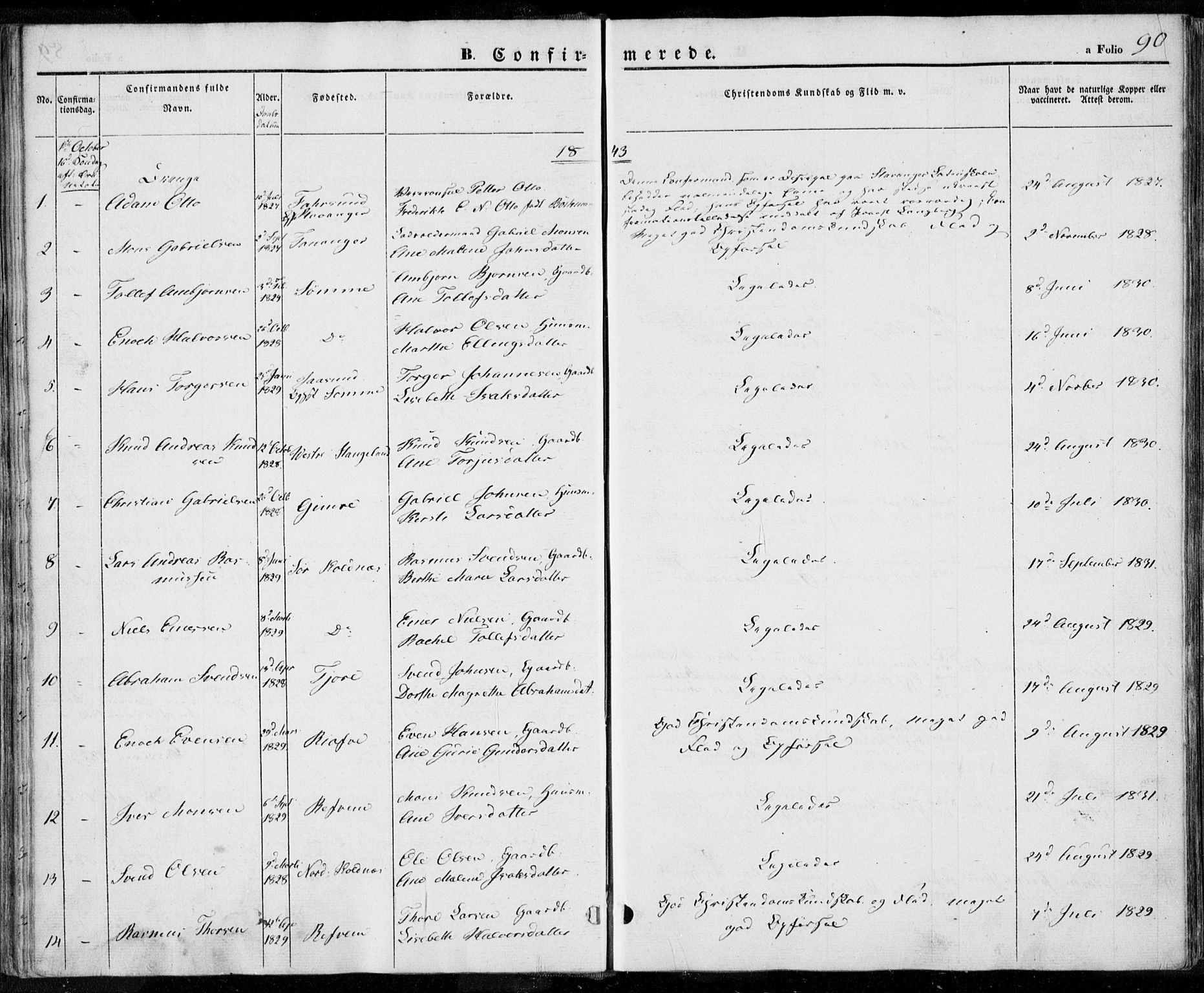 Håland sokneprestkontor, SAST/A-101802/001/30BA/L0006: Parish register (official) no. A 6, 1842-1853, p. 90