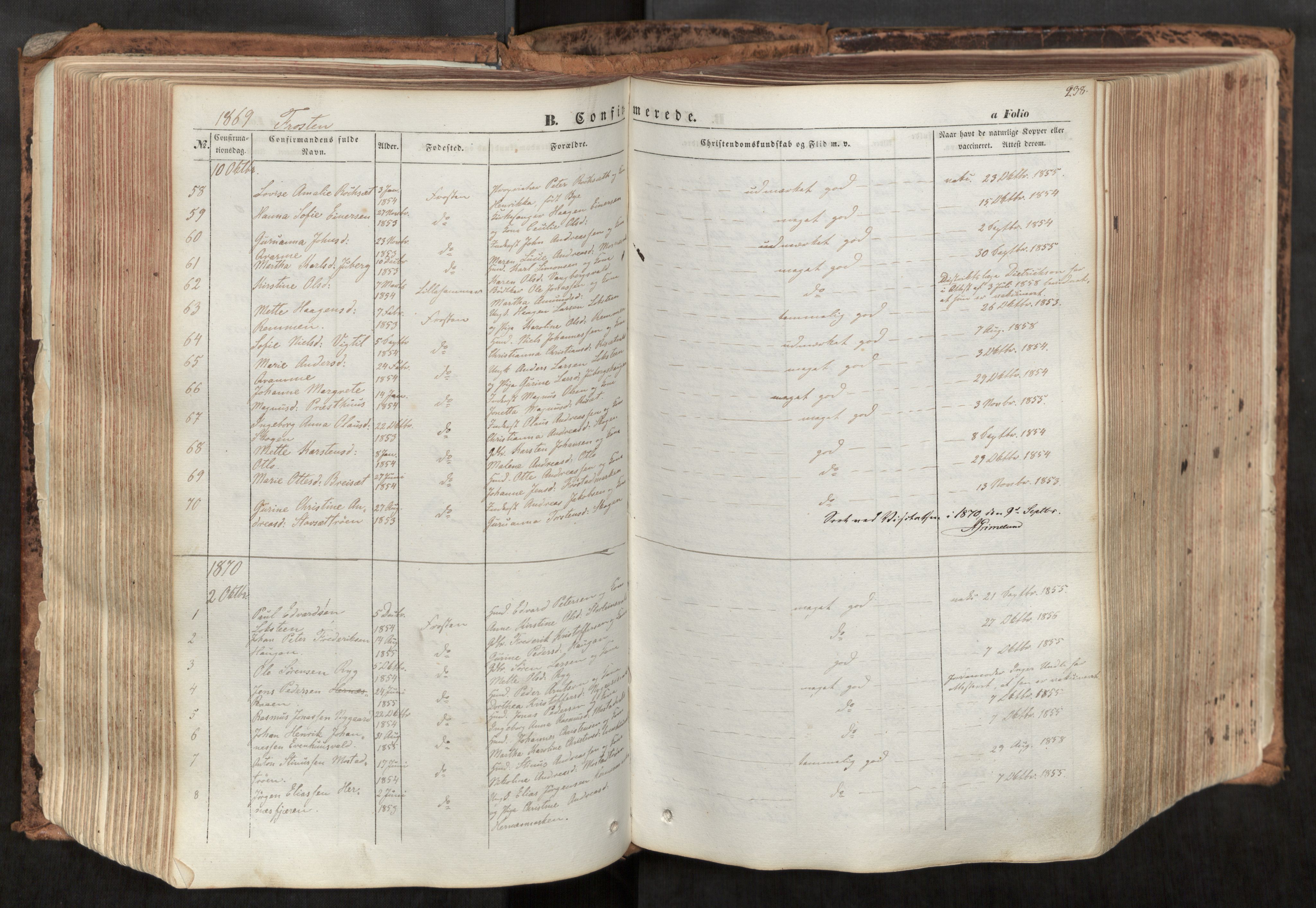 Ministerialprotokoller, klokkerbøker og fødselsregistre - Nord-Trøndelag, SAT/A-1458/713/L0116: Parish register (official) no. 713A07, 1850-1877, p. 238