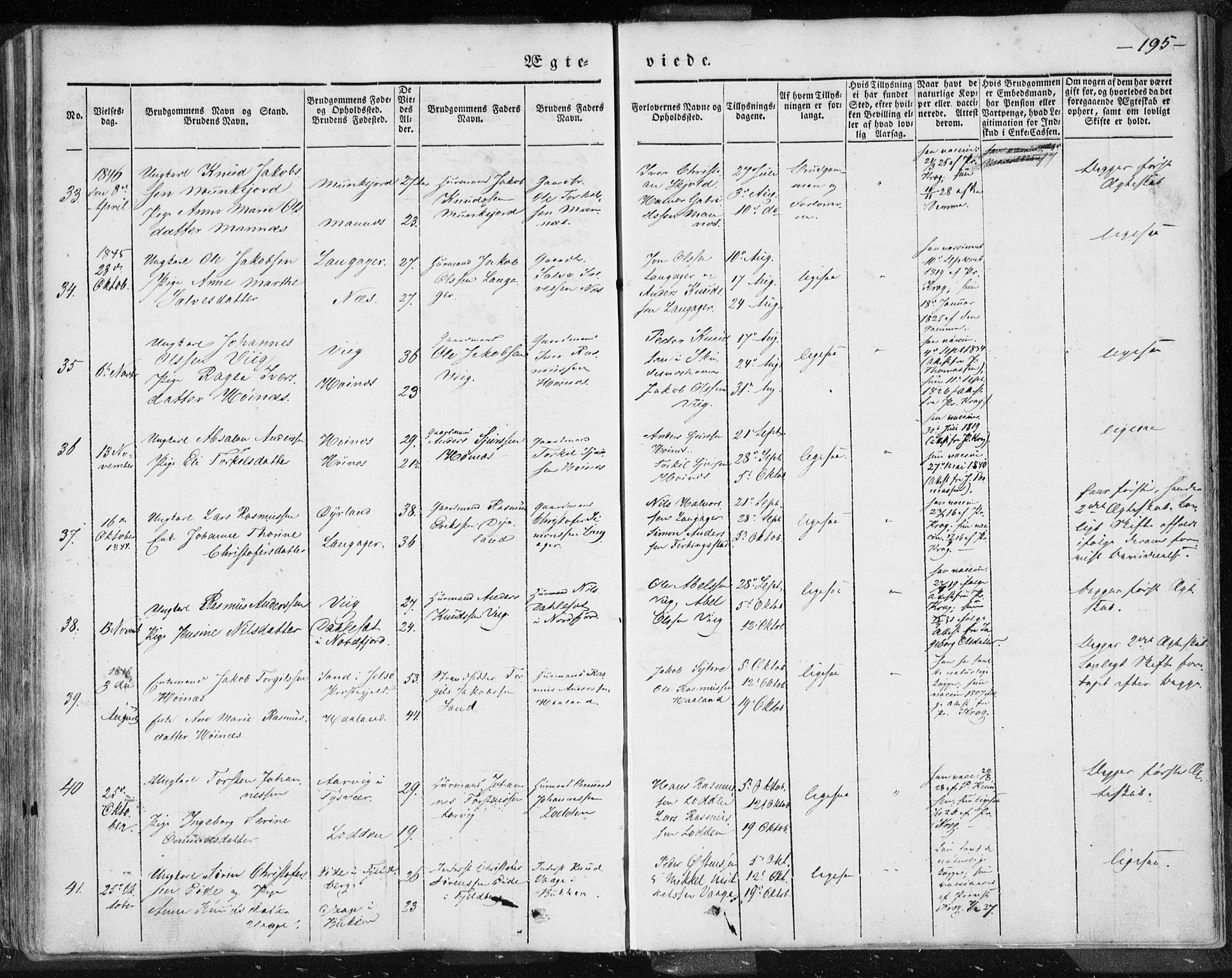 Skudenes sokneprestkontor, SAST/A -101849/H/Ha/Haa/L0002: Parish register (official) no. A 2.1, 1841-1846, p. 195