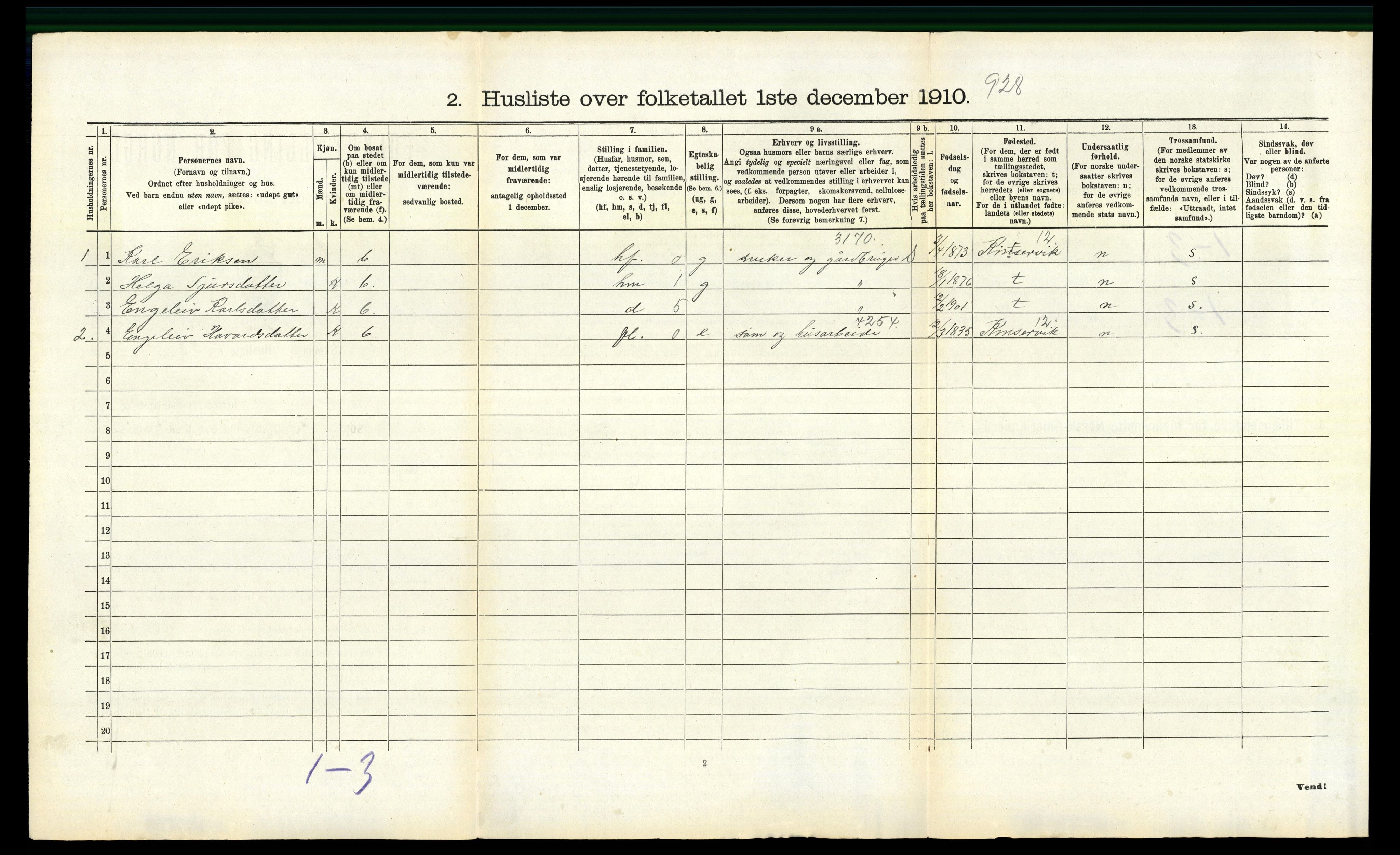 RA, 1910 census for Eidfjord, 1910, p. 224