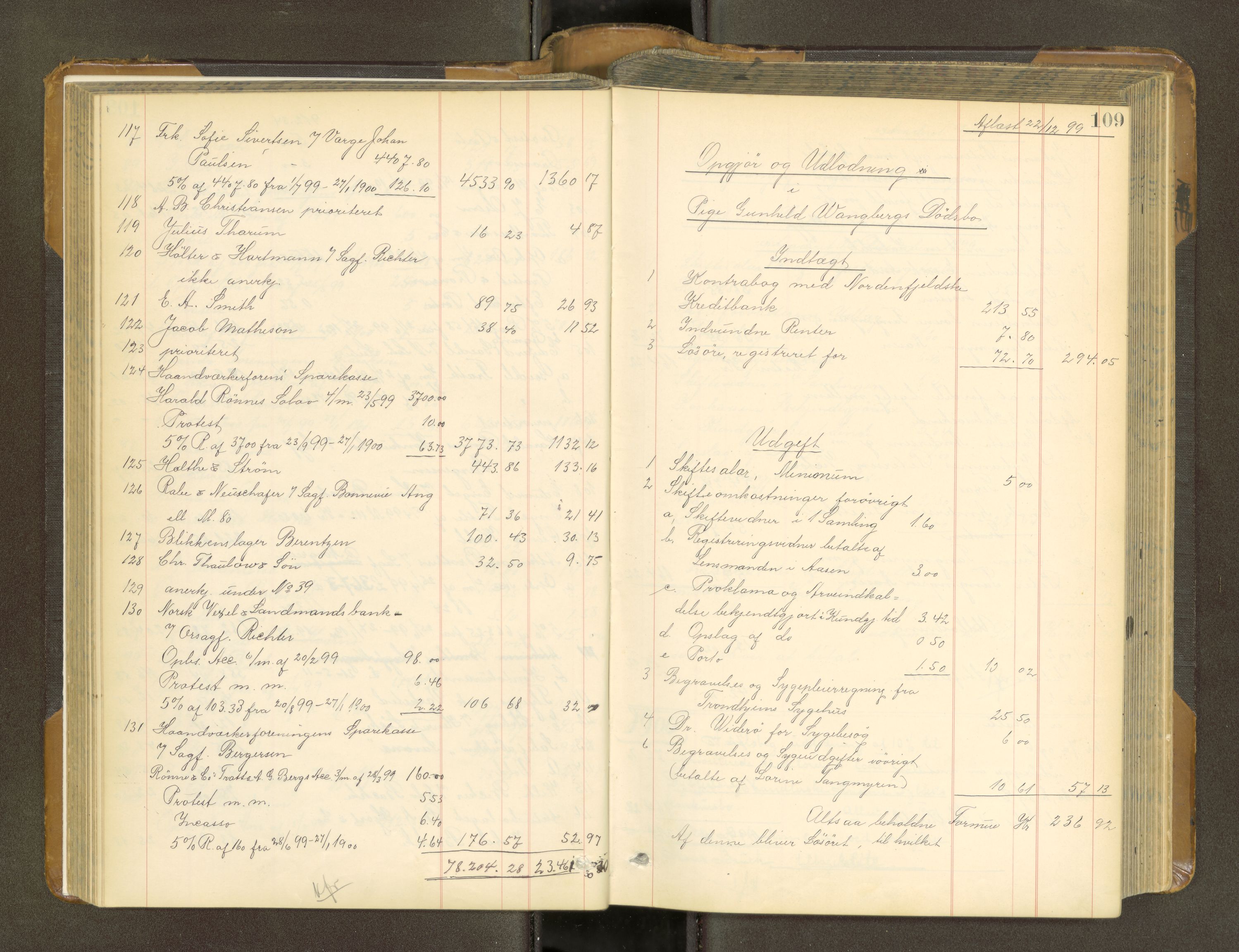 Trondheim byfogd, AV/SAT-A-0003/1/3/3A/L0037: Skifteutlodningsprotokoll - 9/7-29/7. (m/ register) U, 1898-1903, p. 109