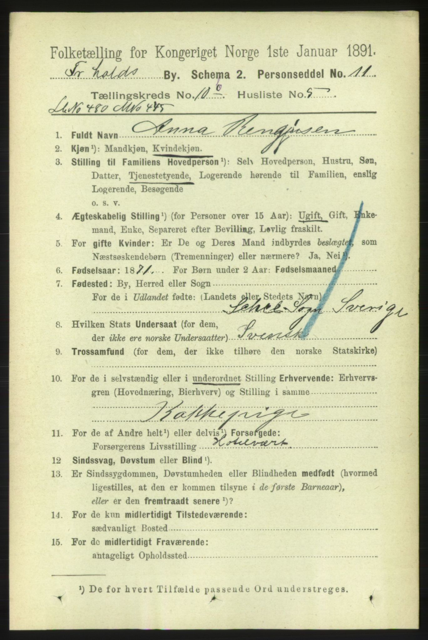 RA, 1891 census for 0101 Fredrikshald, 1891, p. 7403