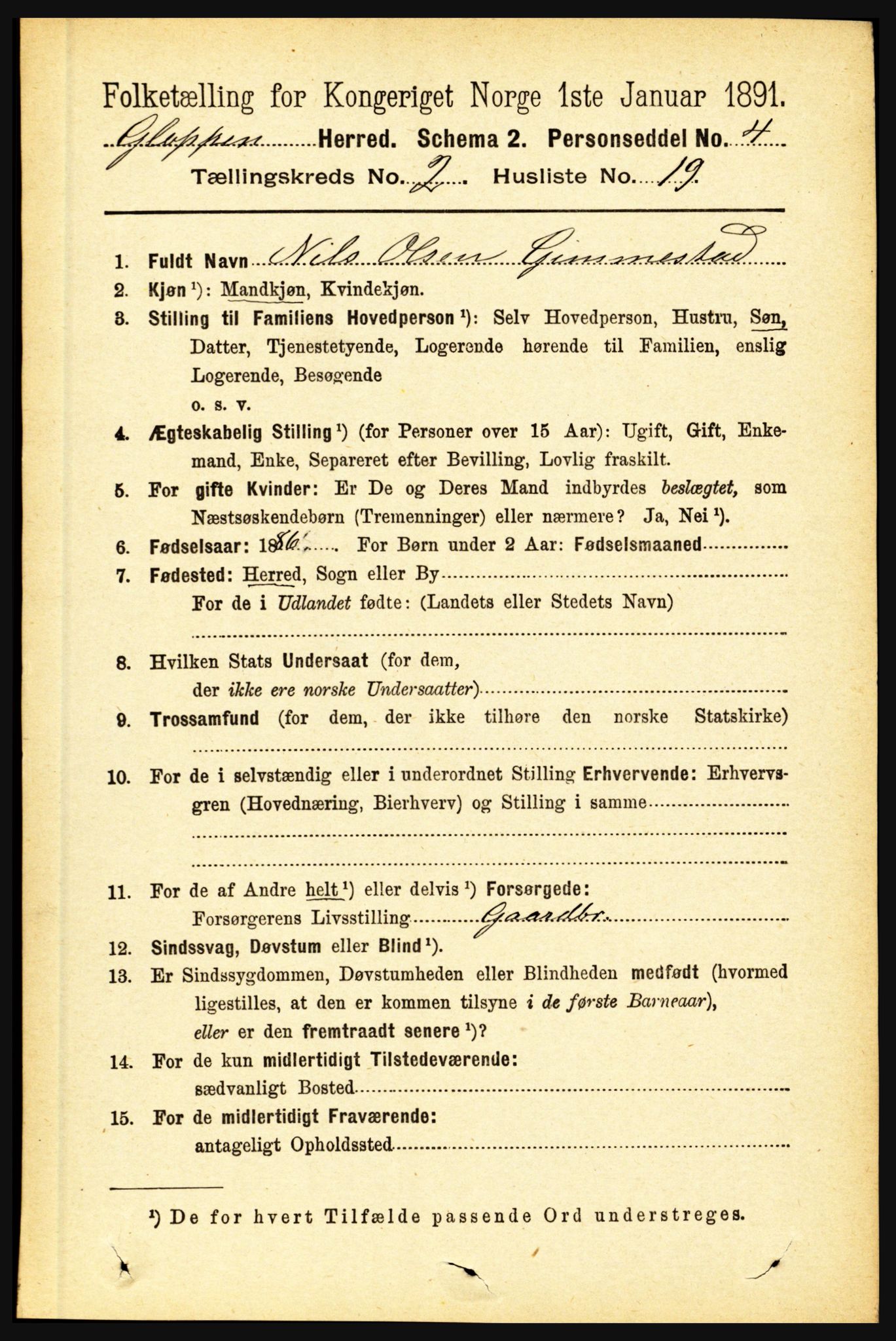RA, 1891 census for 1445 Gloppen, 1891, p. 739