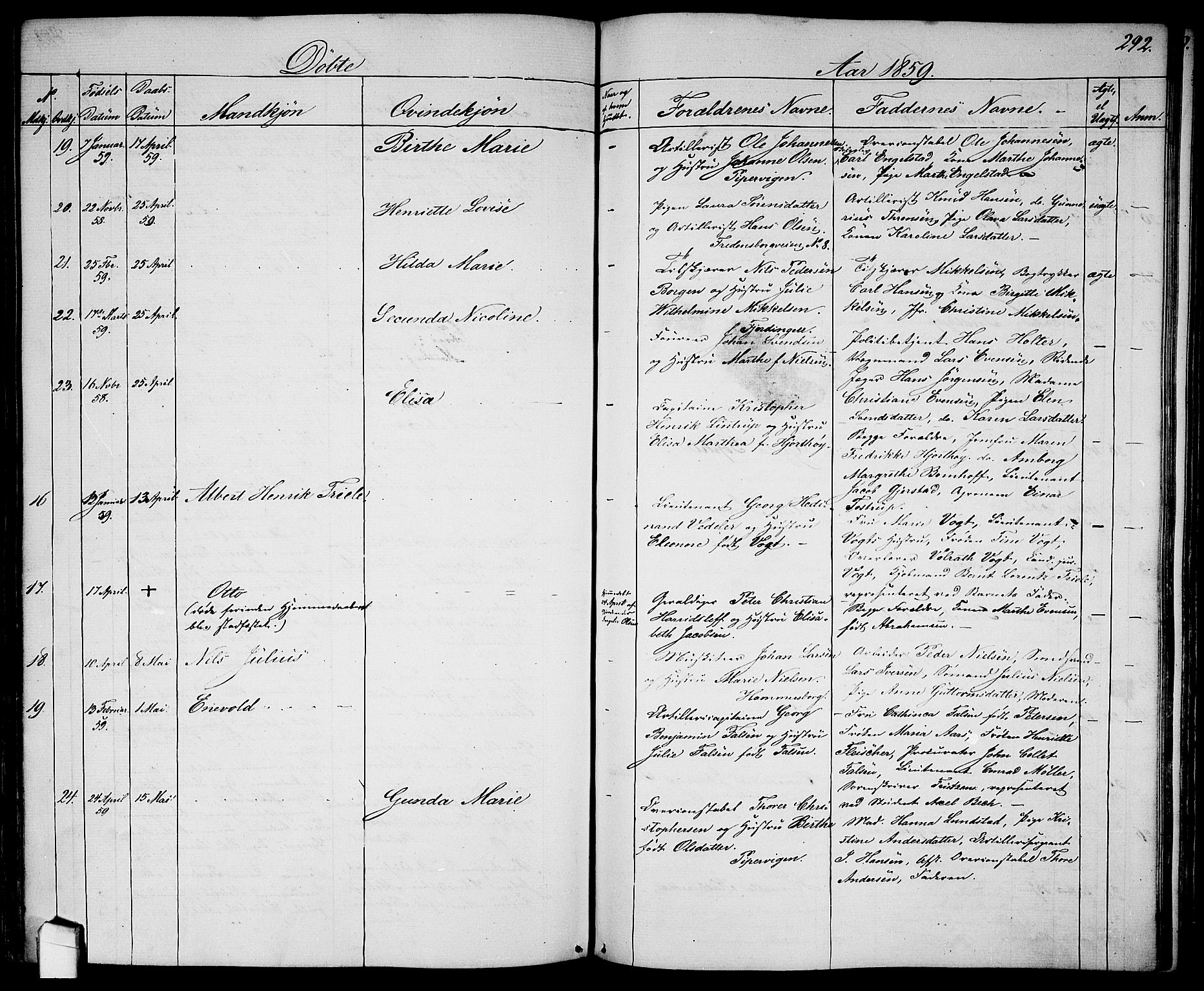 Garnisonsmenigheten Kirkebøker, AV/SAO-A-10846/G/Ga/L0005: Parish register (copy) no. 5, 1841-1860, p. 292