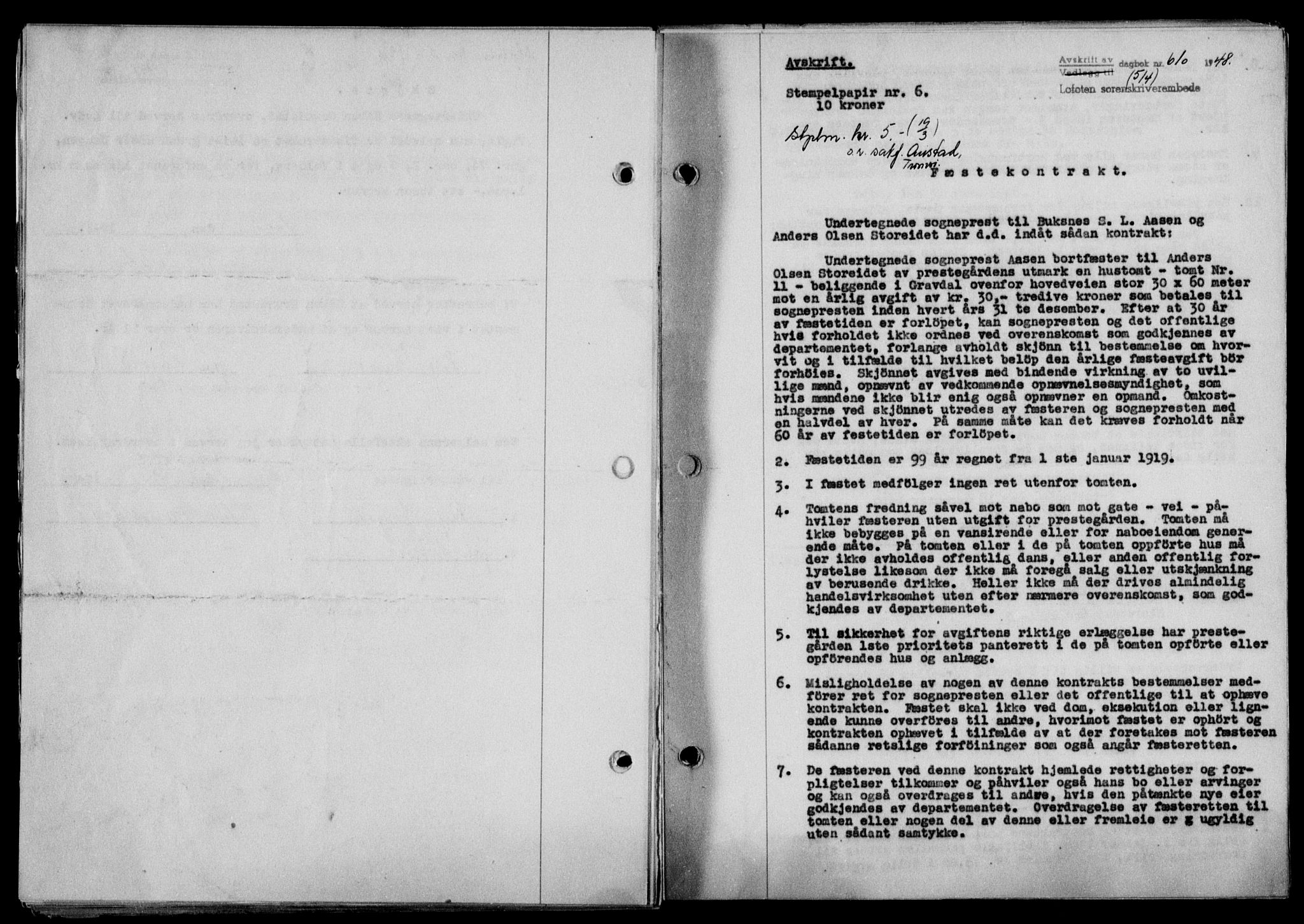 Lofoten sorenskriveri, SAT/A-0017/1/2/2C/L0018a: Mortgage book no. 18a, 1948-1948, Diary no: : 610/1948