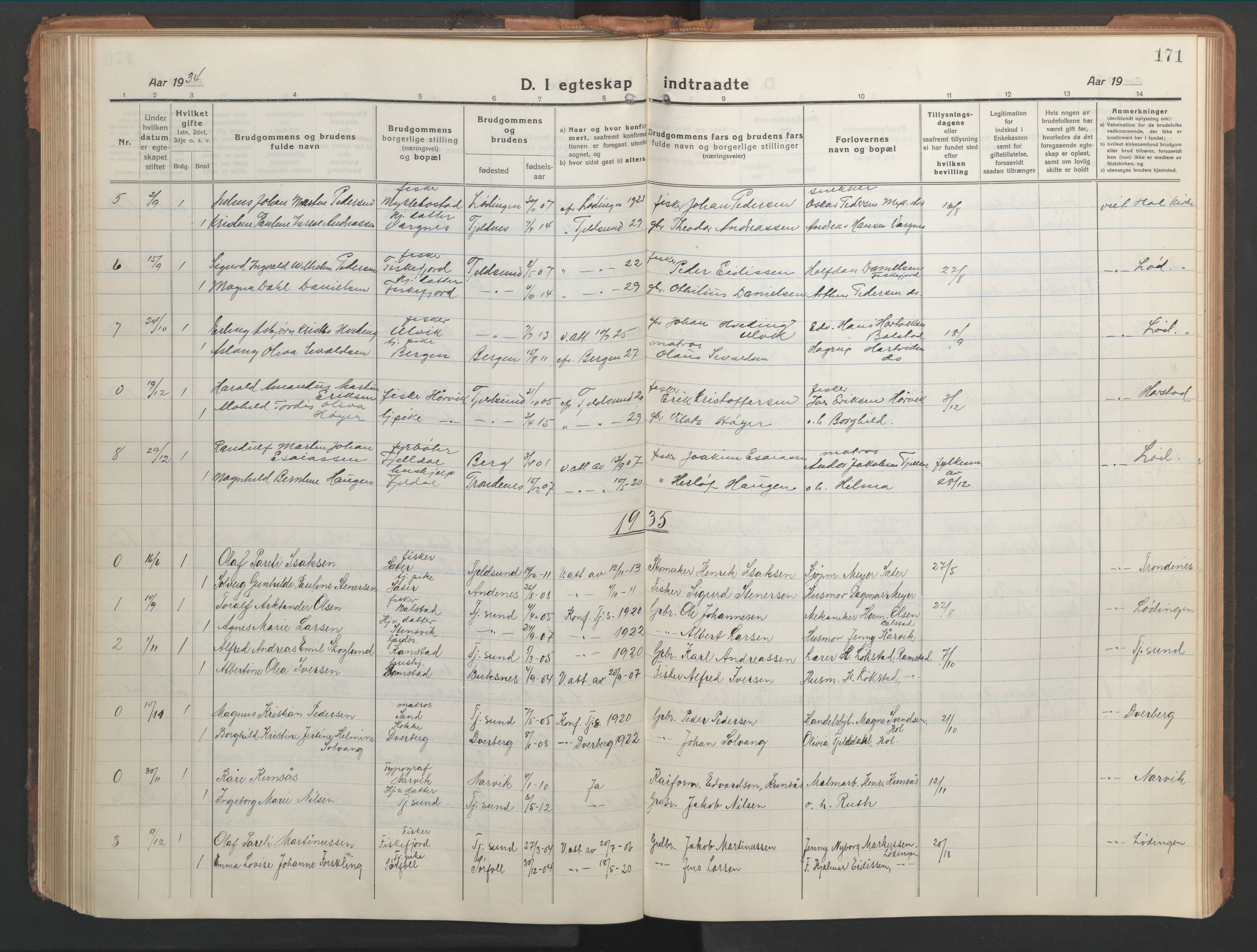 Ministerialprotokoller, klokkerbøker og fødselsregistre - Nordland, AV/SAT-A-1459/865/L0933: Parish register (copy) no. 865C05, 1917-1947, p. 171