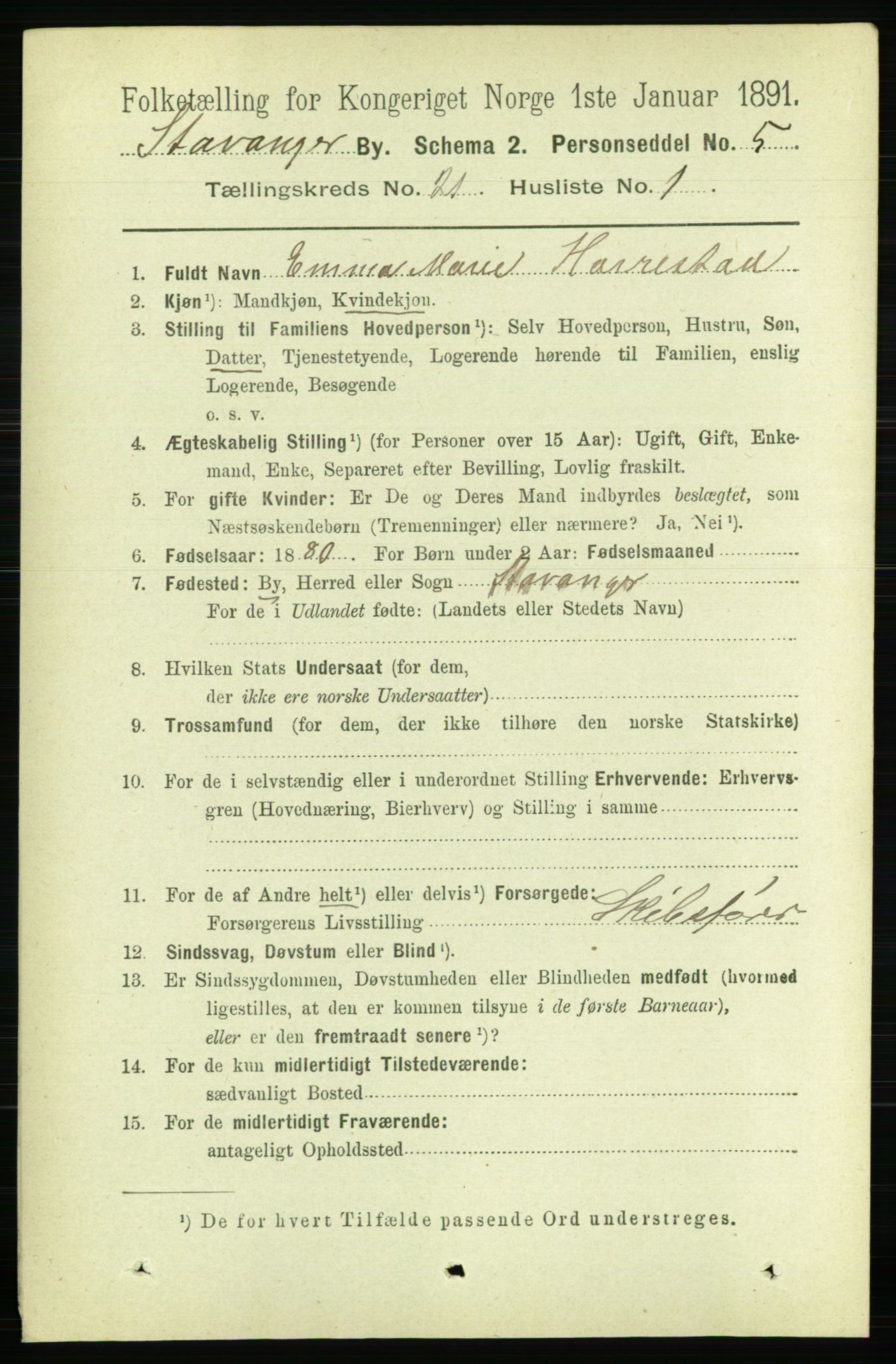 RA, 1891 census for 1103 Stavanger, 1891, p. 23509