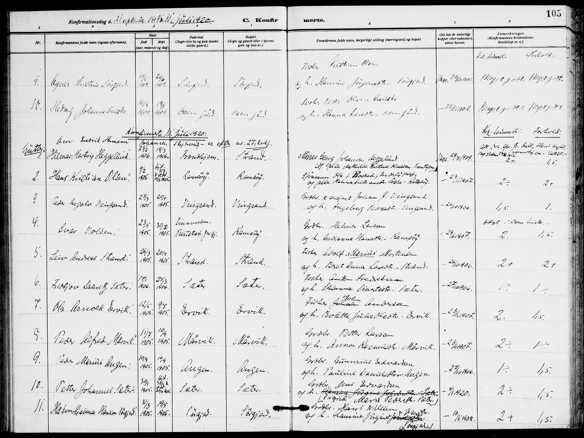 Ministerialprotokoller, klokkerbøker og fødselsregistre - Sør-Trøndelag, SAT/A-1456/658/L0724: Parish register (official) no. 658A03, 1912-1924, p. 105