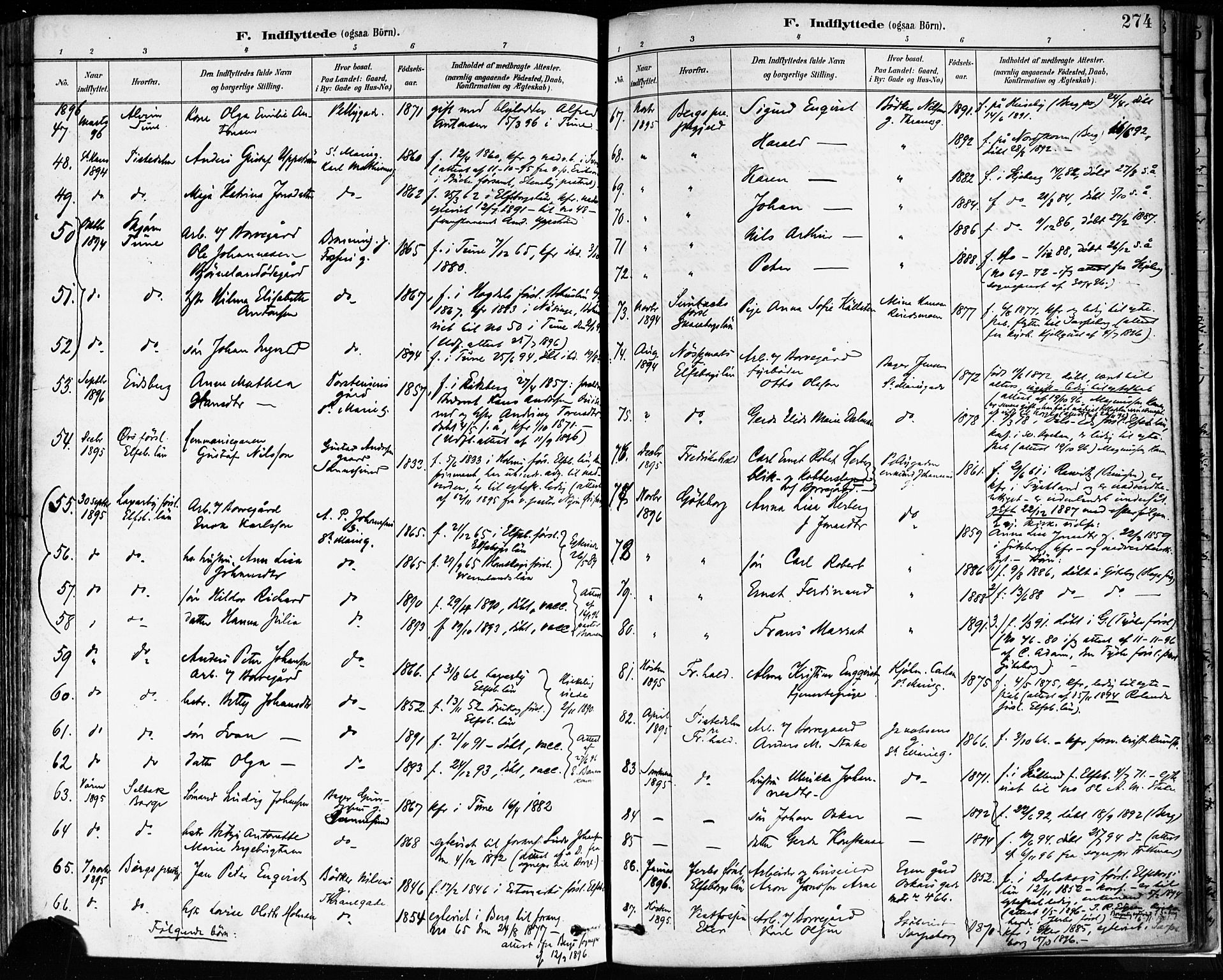 Sarpsborg prestekontor Kirkebøker, AV/SAO-A-2006/F/Fa/L0004: Parish register (official) no. 4, 1892-1899, p. 274