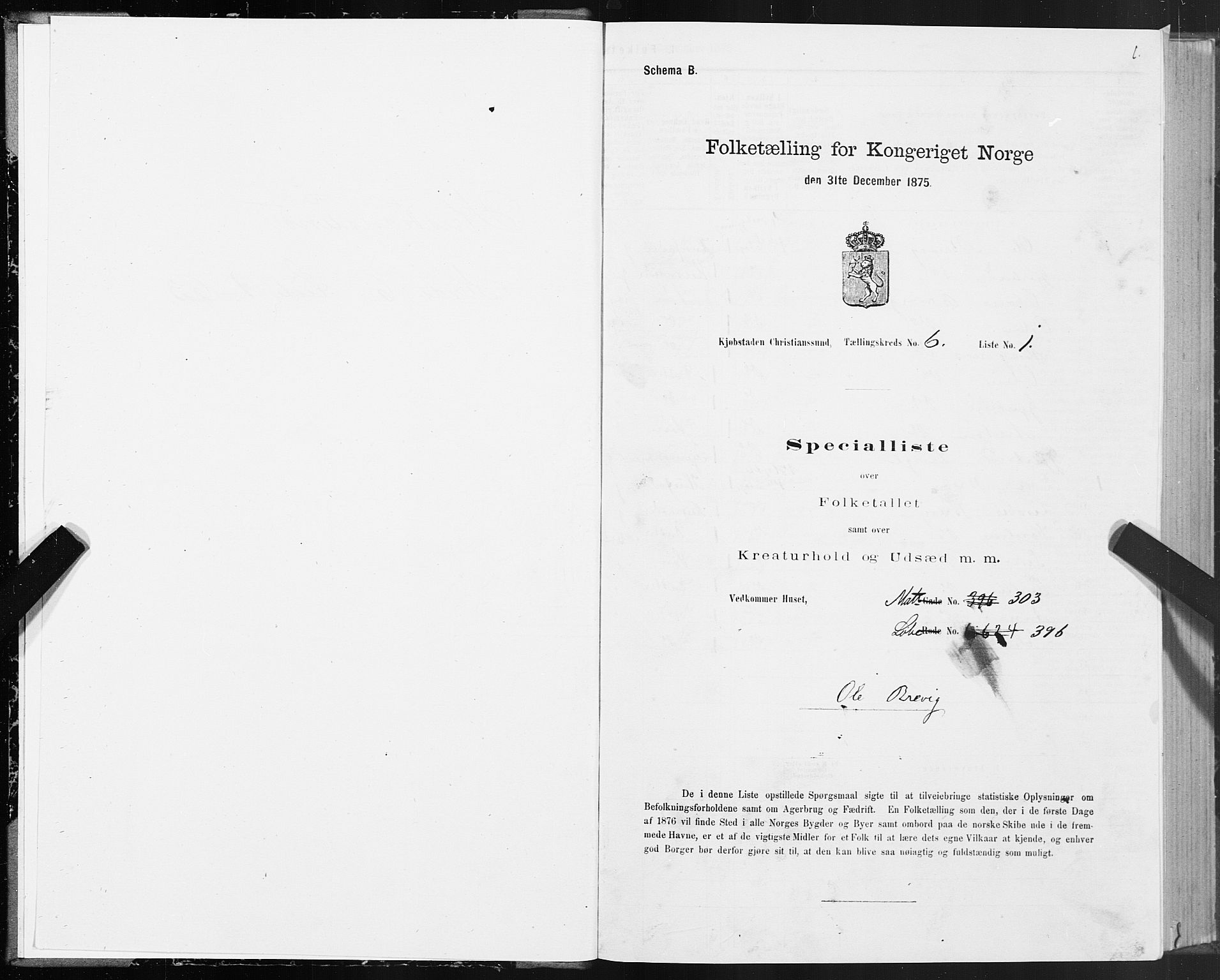 SAT, 1875 census for 1503B Kristiansund/Kristiansund, 1875, p. 5001