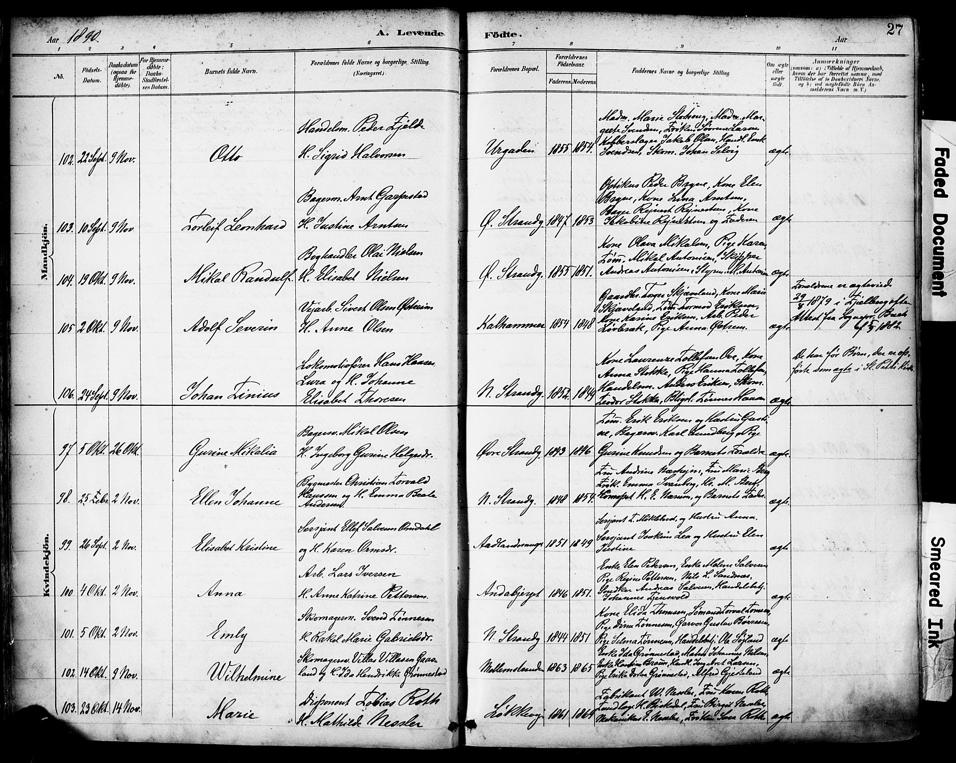 Domkirken sokneprestkontor, AV/SAST-A-101812/001/30/30BA/L0030: Parish register (official) no. A 29, 1889-1902, p. 27