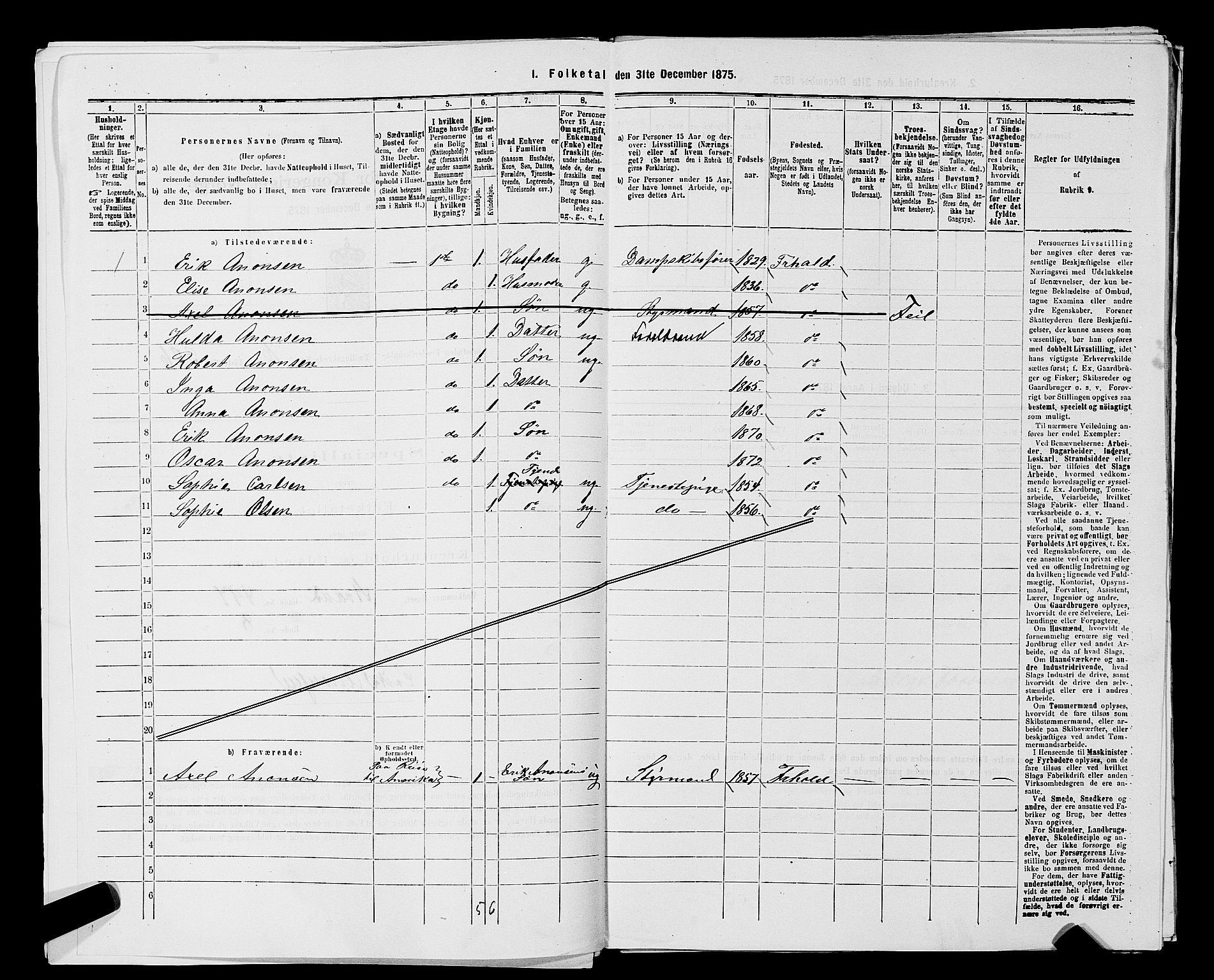 RA, 1875 census for 0101P Fredrikshald, 1875, p. 604