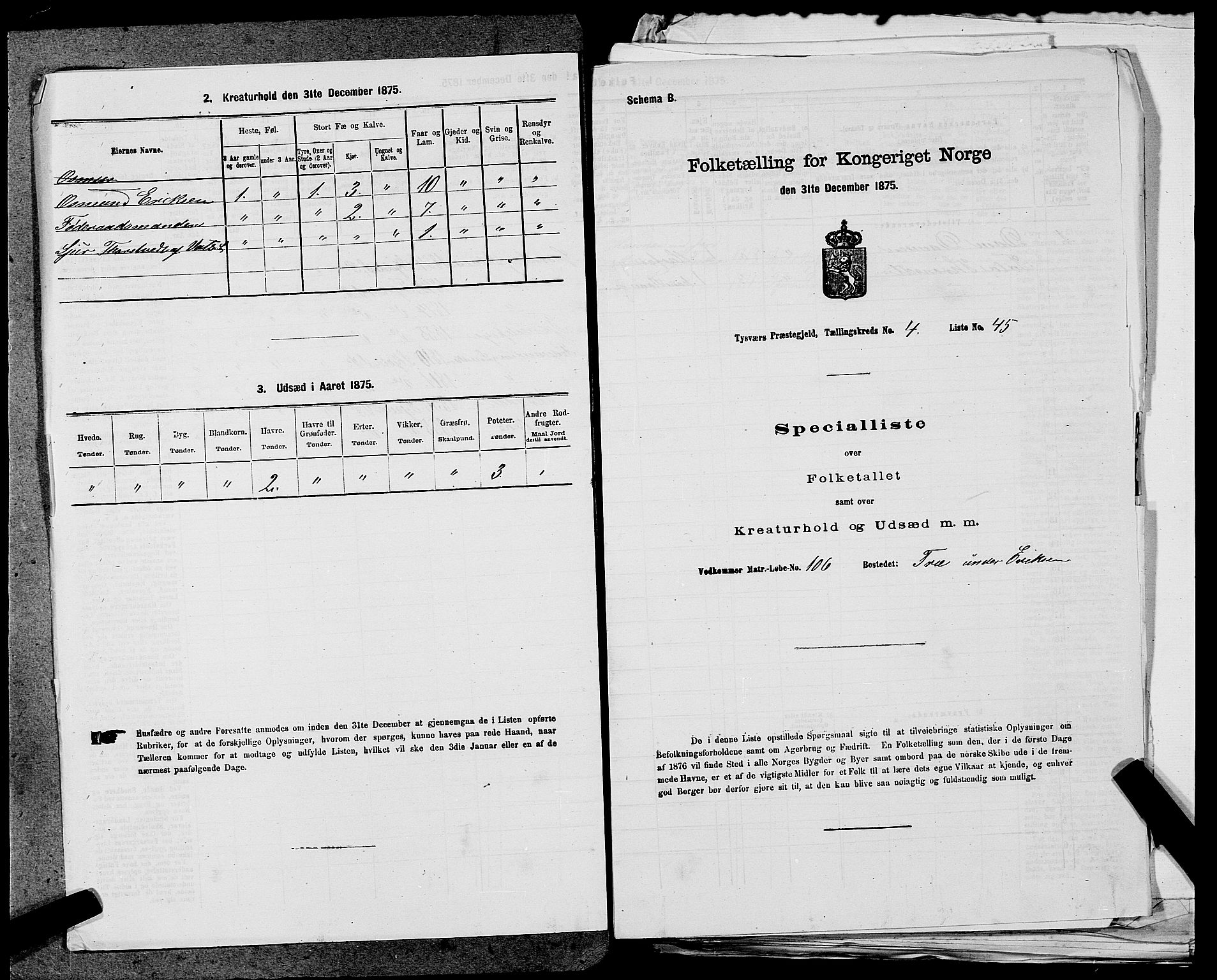 SAST, 1875 census for 1146P Tysvær, 1875, p. 524