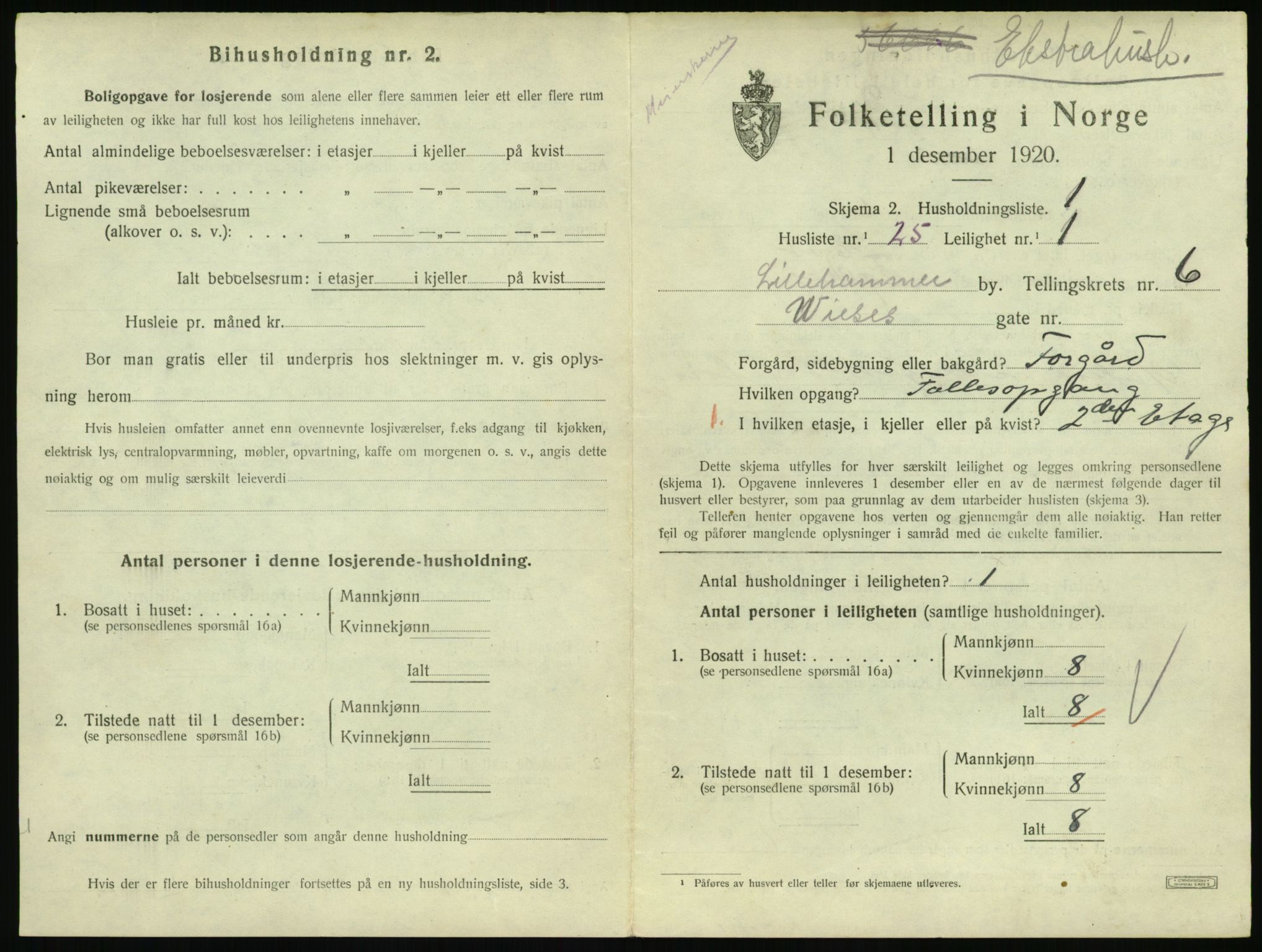 SAH, 1920 census for Lillehammer, 1920, p. 2420
