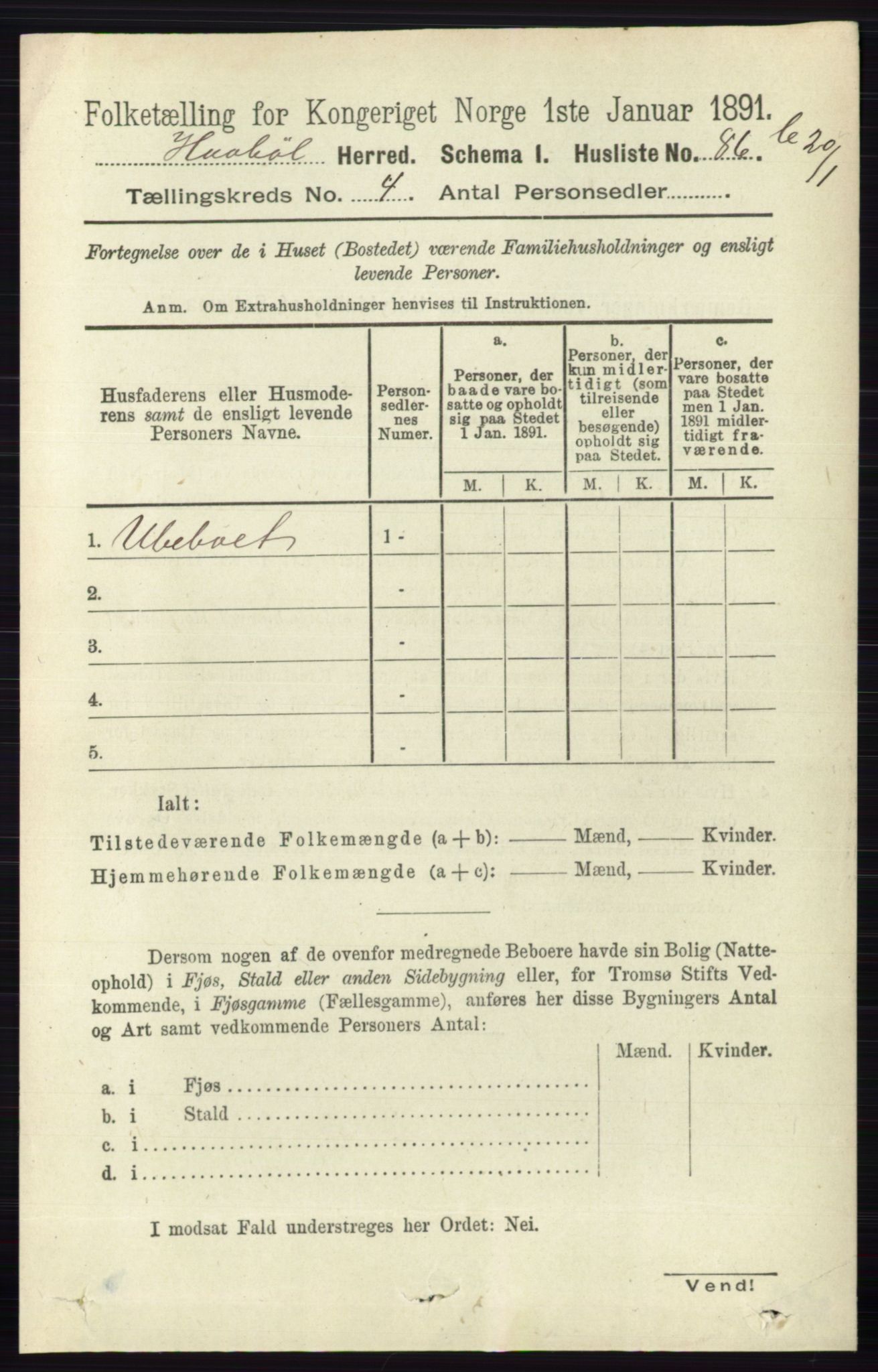 RA, 1891 census for 0138 Hobøl, 1891, p. 2416