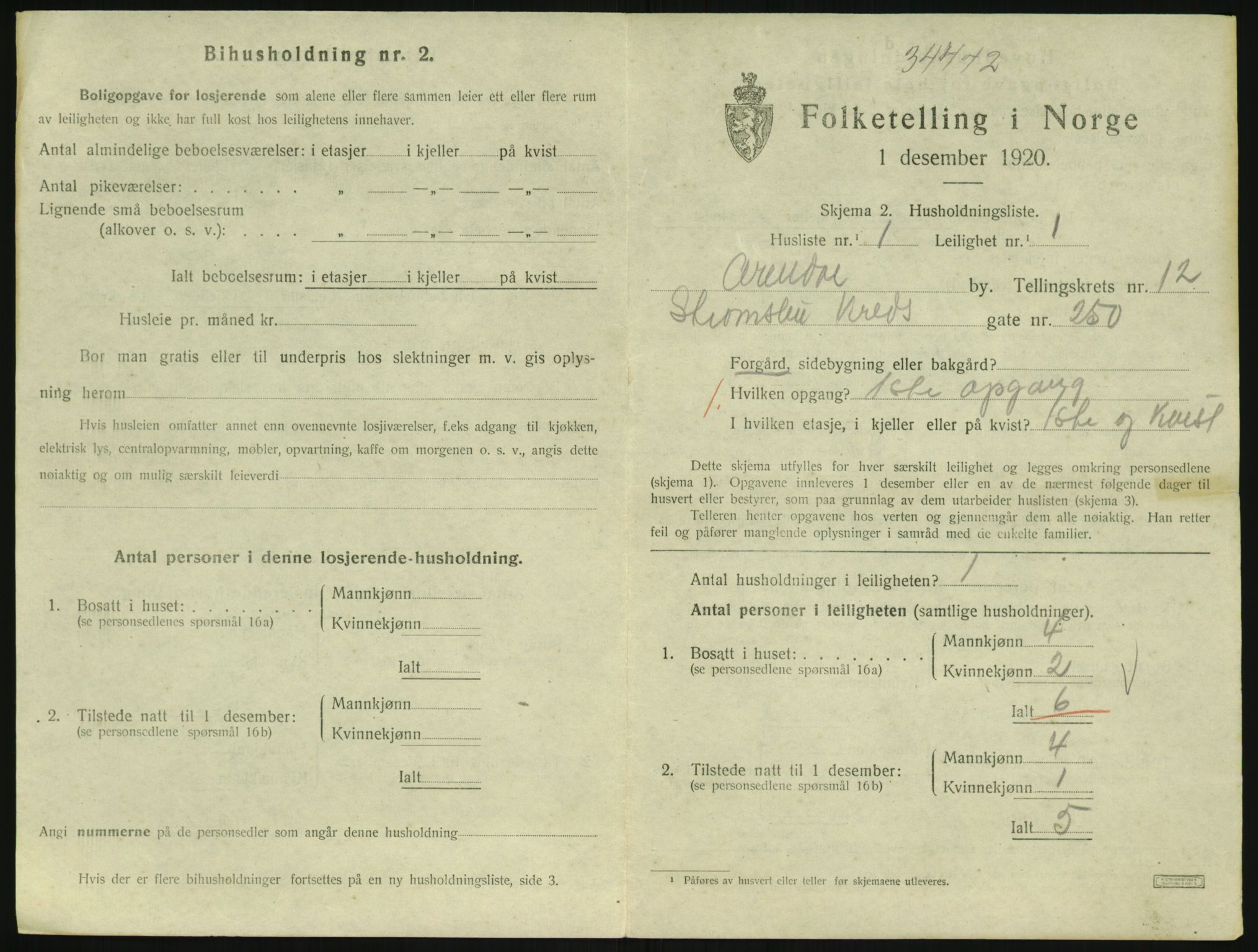 SAK, 1920 census for Arendal, 1920, p. 6498