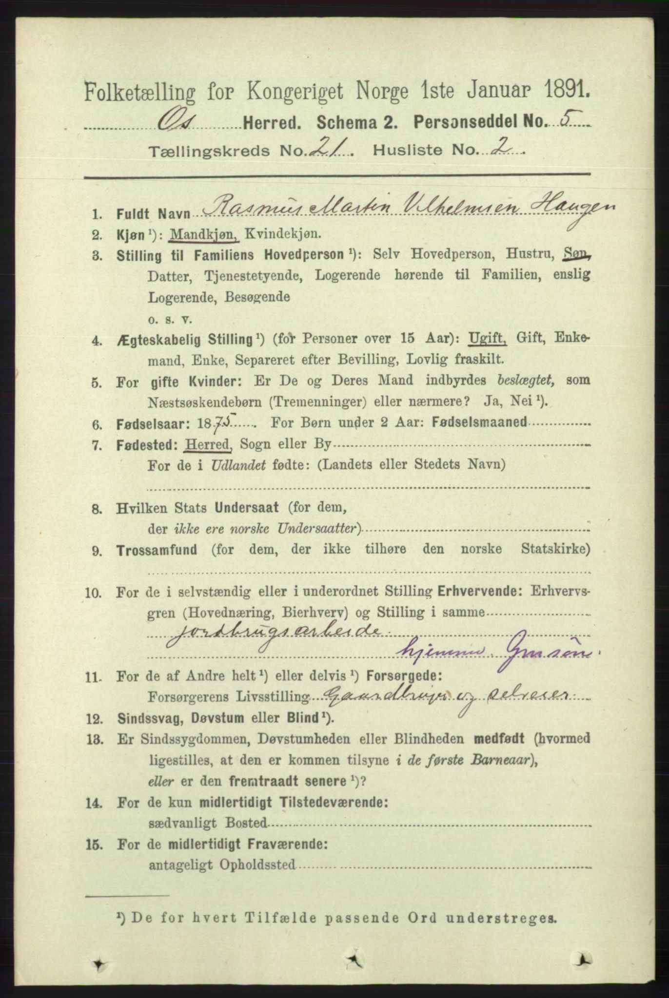 RA, 1891 census for 1243 Os, 1891, p. 4849