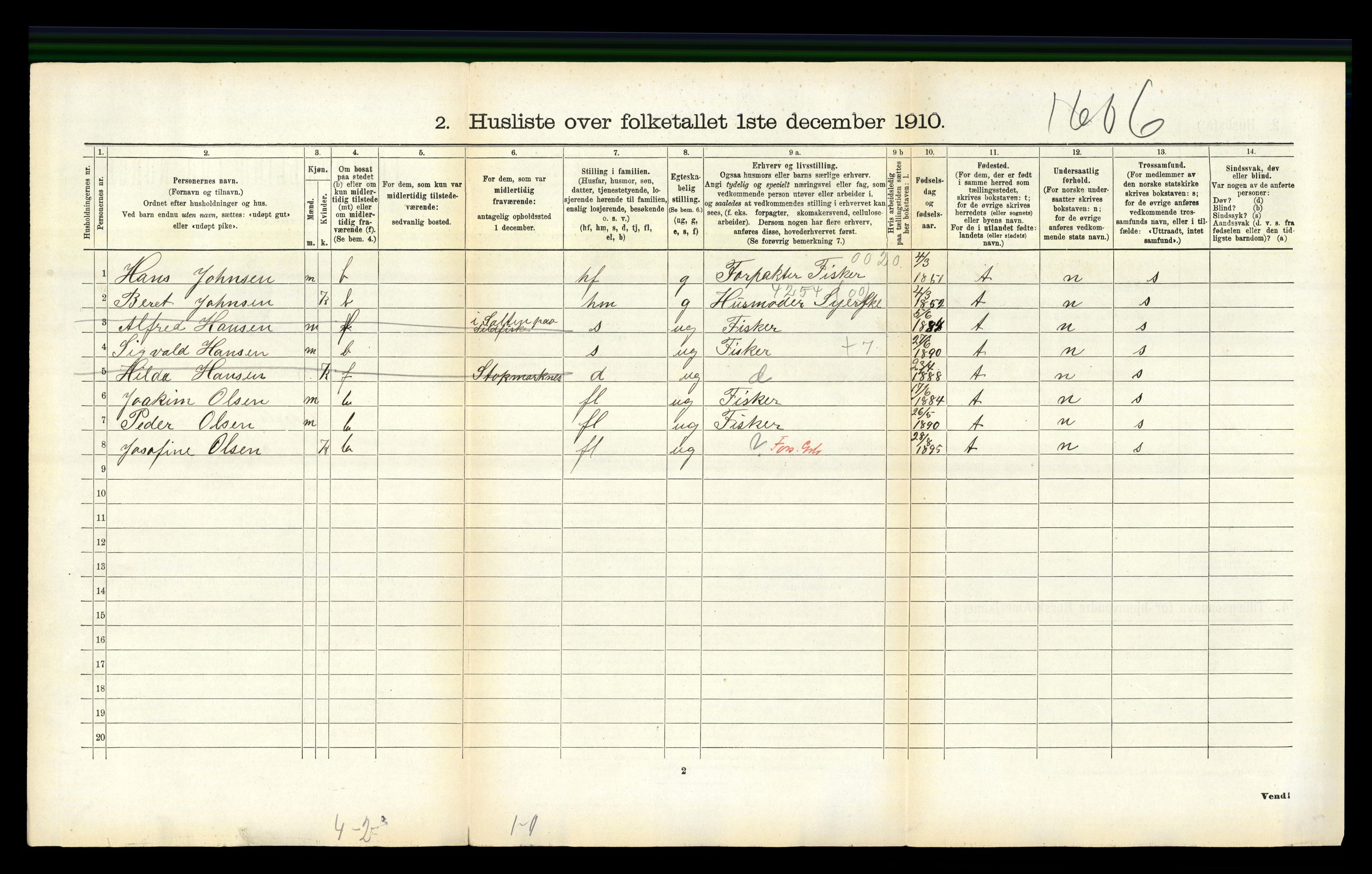 RA, 1910 census for Hadsel, 1910, p. 2368