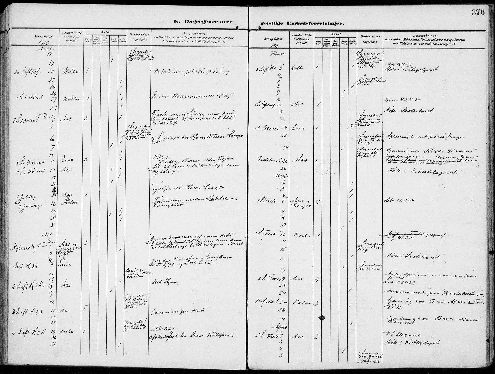 Vestre Toten prestekontor, SAH/PREST-108/H/Ha/Haa/L0014: Parish register (official) no. 14, 1907-1920, p. 376