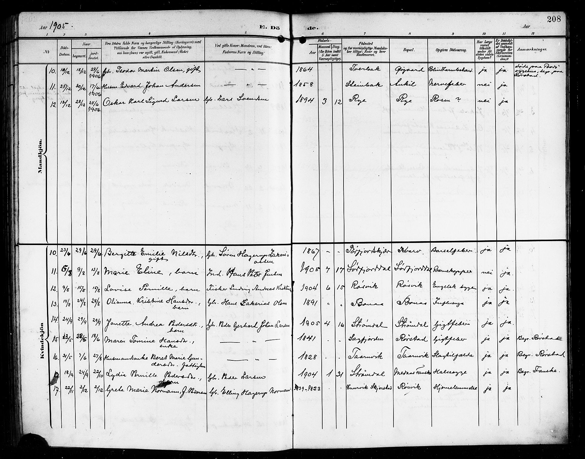 Ministerialprotokoller, klokkerbøker og fødselsregistre - Nordland, SAT/A-1459/854/L0786: Parish register (copy) no. 854C02, 1901-1912, p. 208