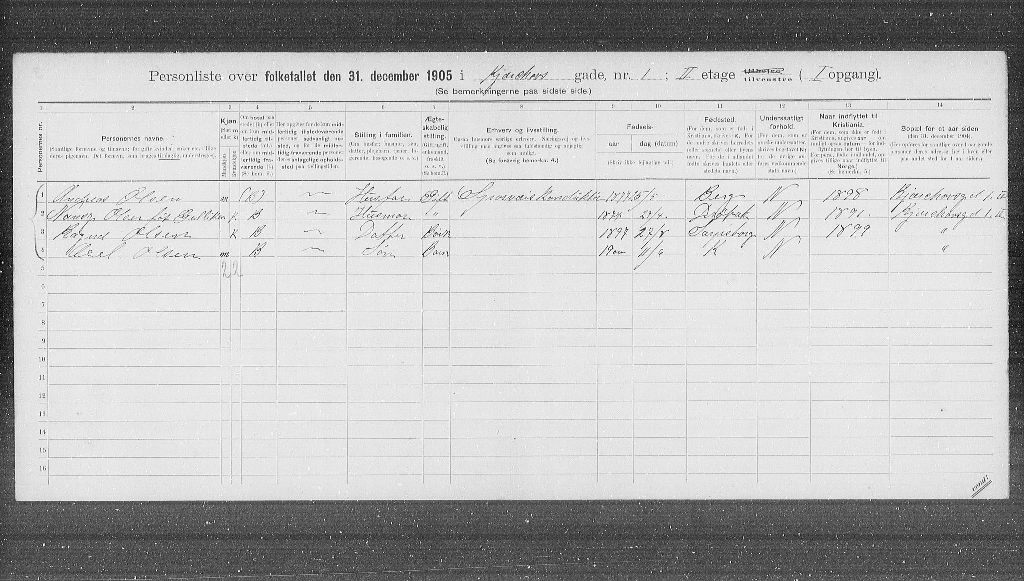 OBA, Municipal Census 1905 for Kristiania, 1905, p. 26906