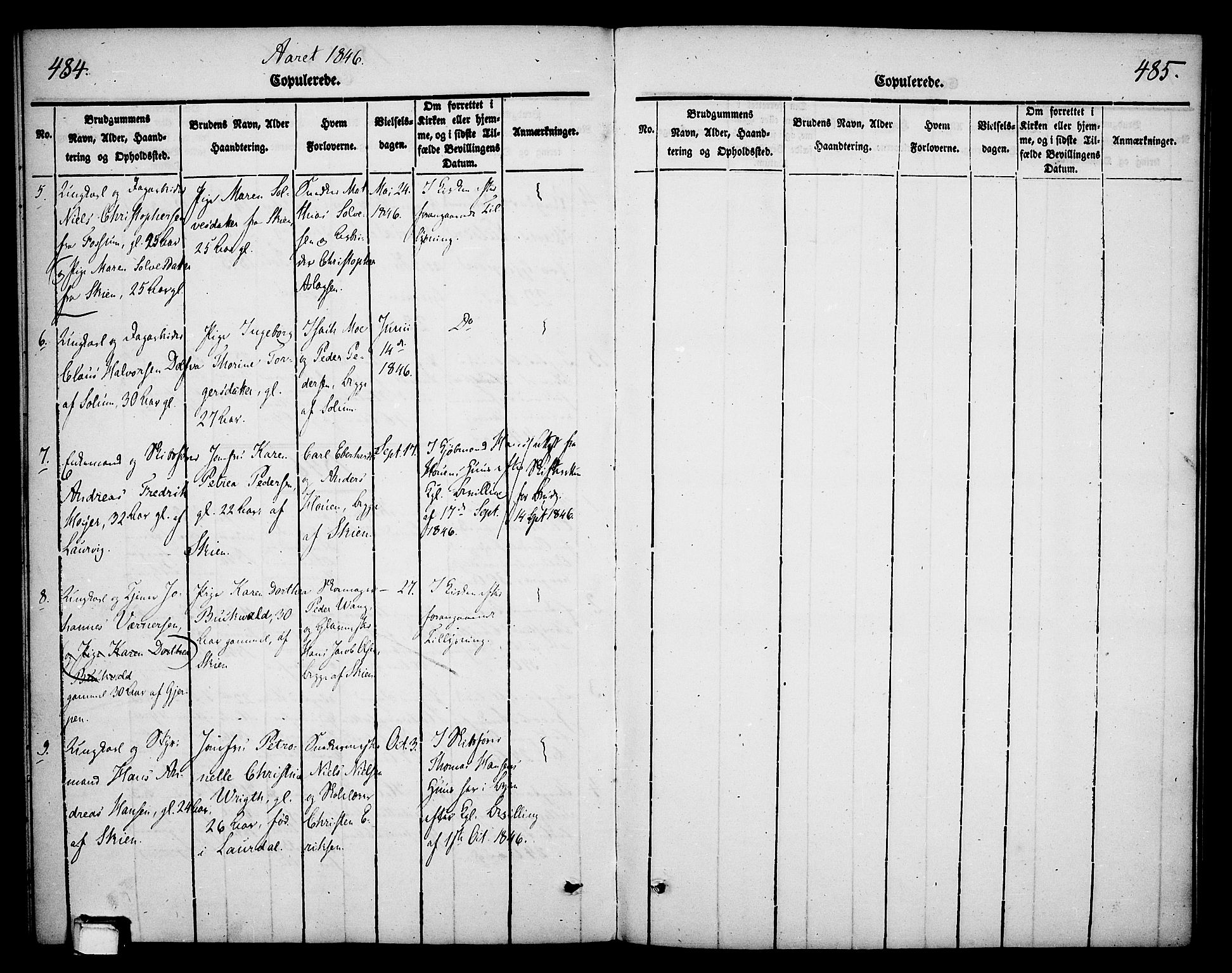 Skien kirkebøker, AV/SAKO-A-302/F/Fa/L0006b: Parish register (official) no. 6B, 1843-1846, p. 484-485