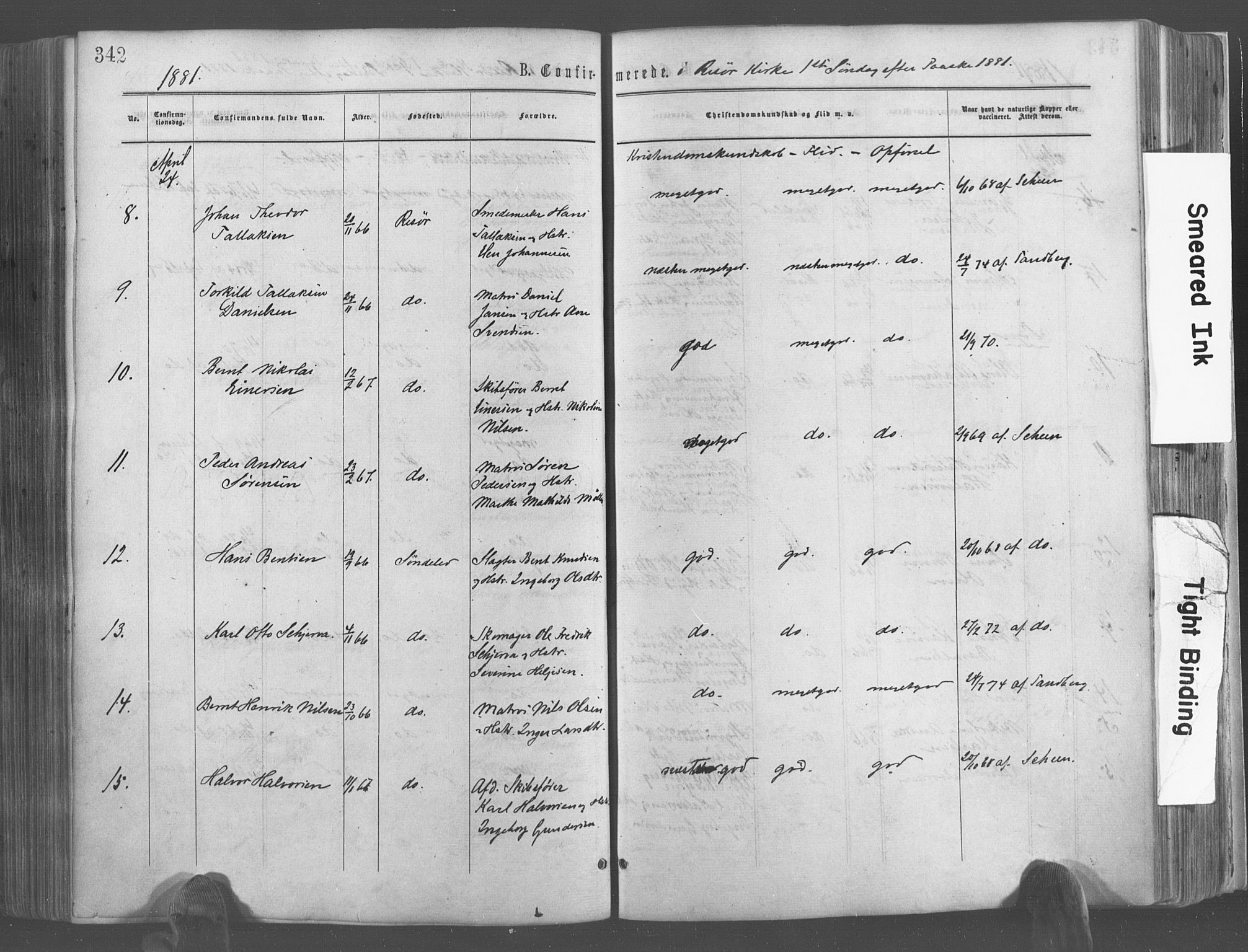 Risør sokneprestkontor, SAK/1111-0035/F/Fa/L0004: Parish register (official) no. A 4, 1865-1882, p. 342