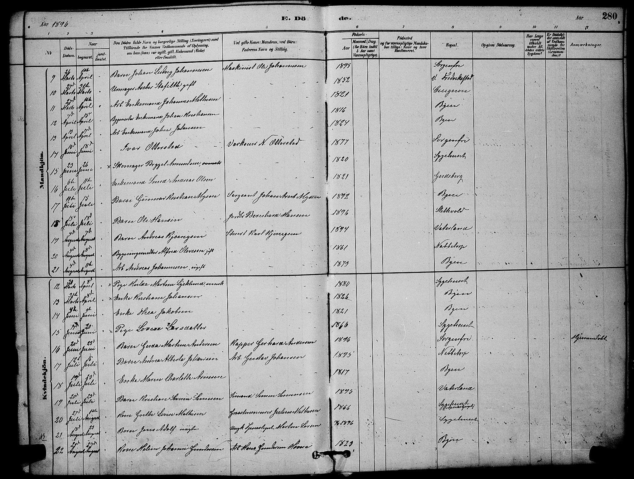 Østre Fredrikstad prestekontor Kirkebøker, SAO/A-10907/G/Ga/L0001: Parish register (copy) no. 1, 1880-1899, p. 280