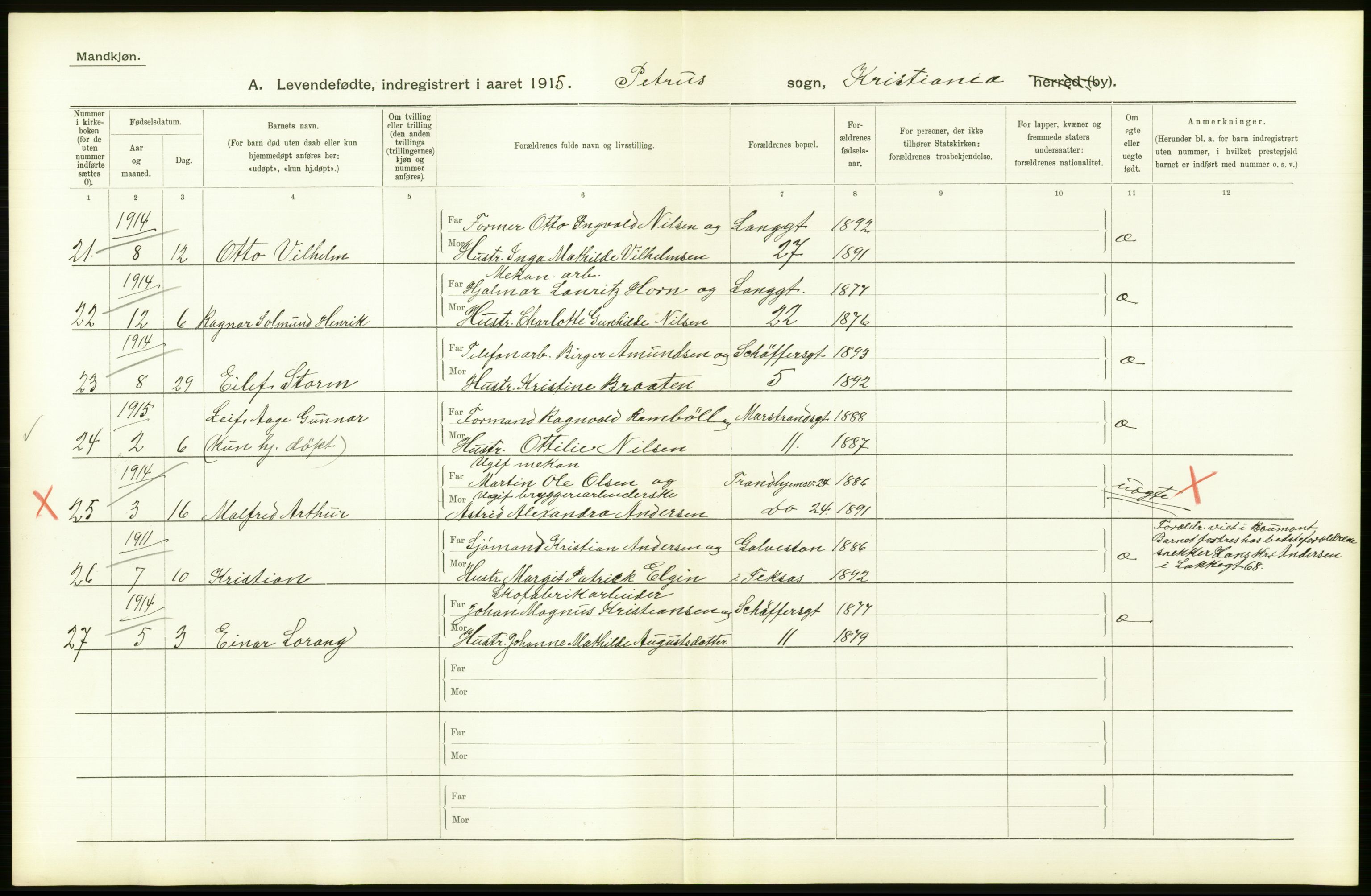 Statistisk sentralbyrå, Sosiodemografiske emner, Befolkning, AV/RA-S-2228/D/Df/Dfb/Dfbe/L0006: Kristiania: Levendefødte menn og kvinner., 1915, p. 46