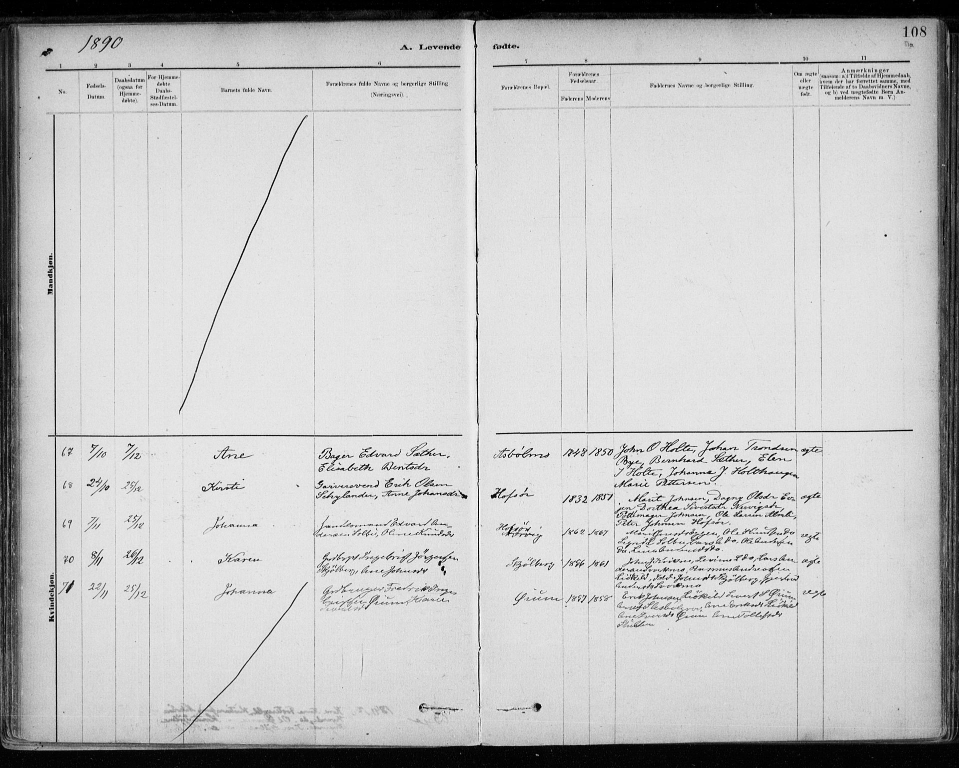 Ministerialprotokoller, klokkerbøker og fødselsregistre - Sør-Trøndelag, SAT/A-1456/668/L0809: Parish register (official) no. 668A09, 1881-1895, p. 108
