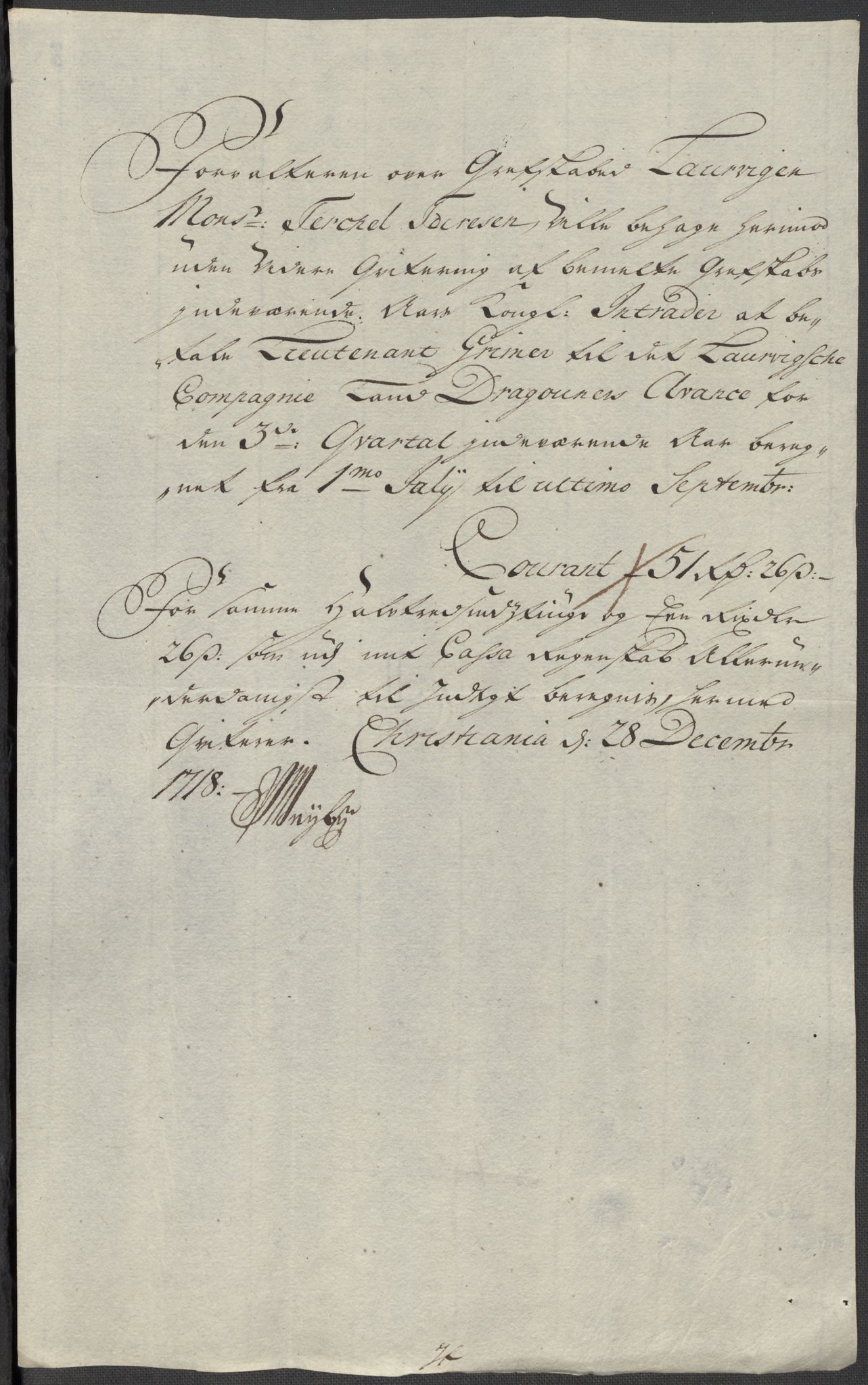 Rentekammeret inntil 1814, Reviderte regnskaper, Fogderegnskap, AV/RA-EA-4092/R33/L1988: Fogderegnskap Larvik grevskap, 1718, p. 291