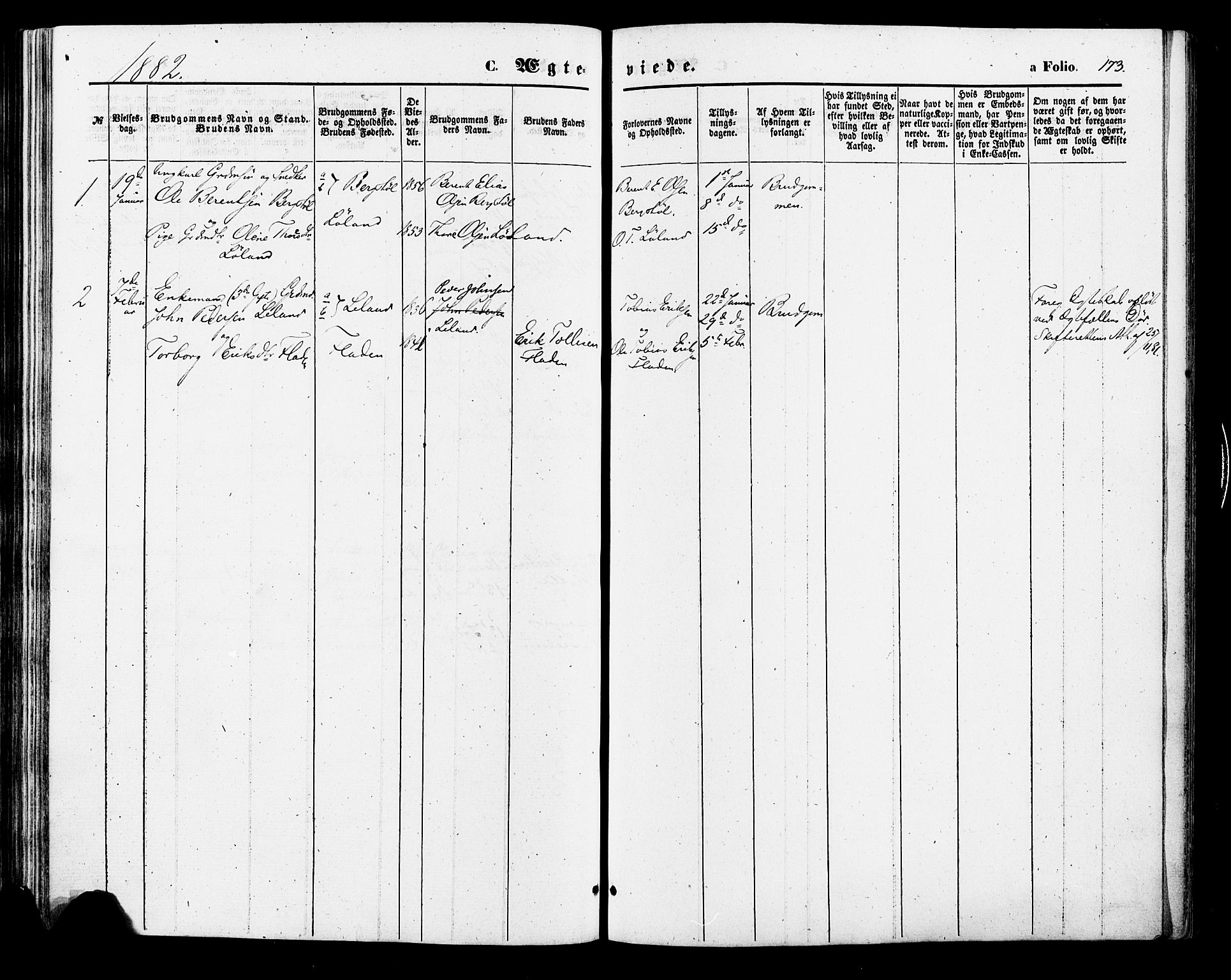 Nord-Audnedal sokneprestkontor, AV/SAK-1111-0032/F/Fa/Fab/L0002: Parish register (official) no. A 2, 1859-1882, p. 173