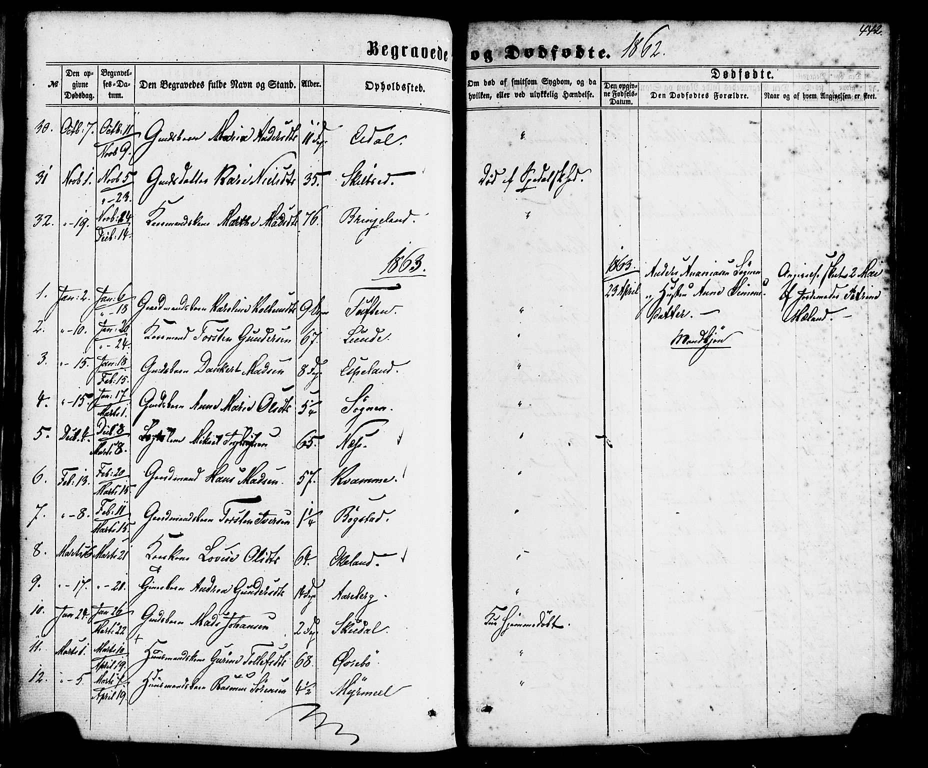 Gaular sokneprestembete, SAB/A-80001/H/Haa: Parish register (official) no. A 5, 1860-1881, p. 442