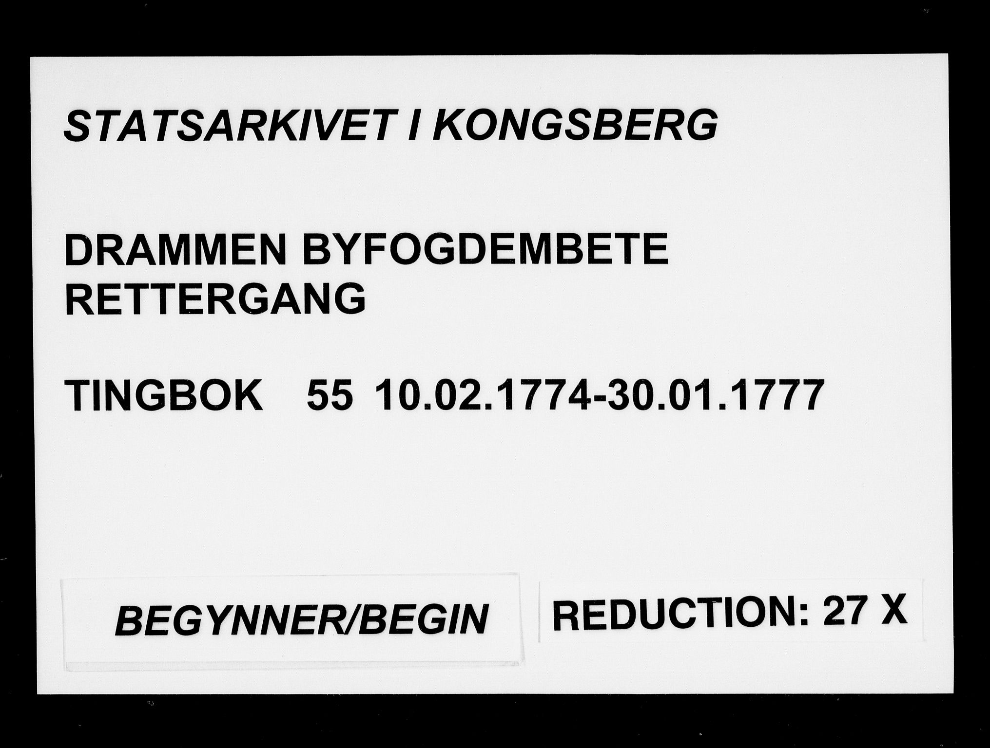Drammen byfogd, SAKO/A-222/F/Fa/L0055: Tingbok. Bragernes., 1774-1777