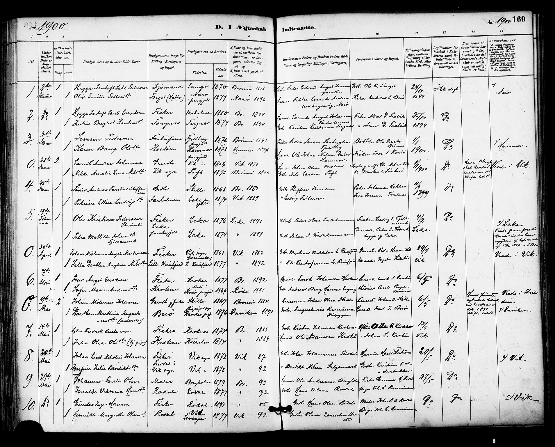 Ministerialprotokoller, klokkerbøker og fødselsregistre - Nordland, AV/SAT-A-1459/813/L0200: Parish register (official) no. 813A10, 1886-1900, p. 169