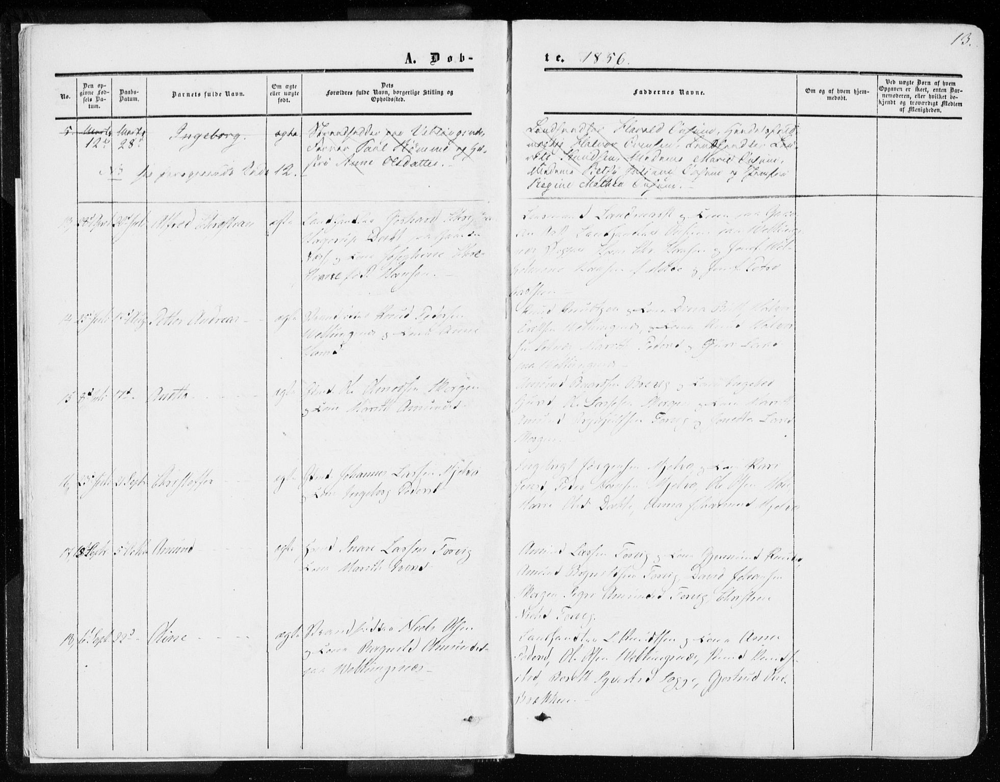 Ministerialprotokoller, klokkerbøker og fødselsregistre - Møre og Romsdal, AV/SAT-A-1454/544/L0572: Parish register (official) no. 544A05, 1854-1886, p. 13