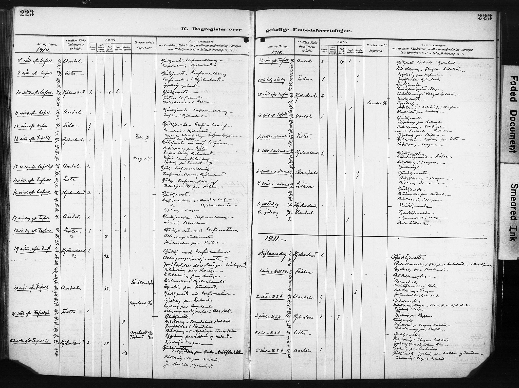 Hjelmeland sokneprestkontor, AV/SAST-A-101843/02/A/L0002: Parish register (official) no. A 17, 1901-1916, p. 223