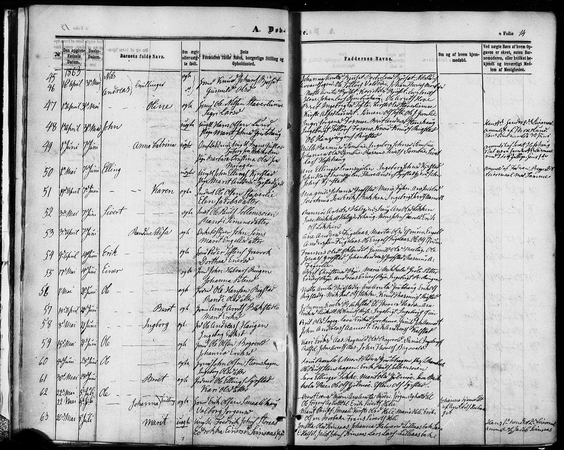 Ministerialprotokoller, klokkerbøker og fødselsregistre - Sør-Trøndelag, SAT/A-1456/672/L0856: Parish register (official) no. 672A08, 1861-1881, p. 14