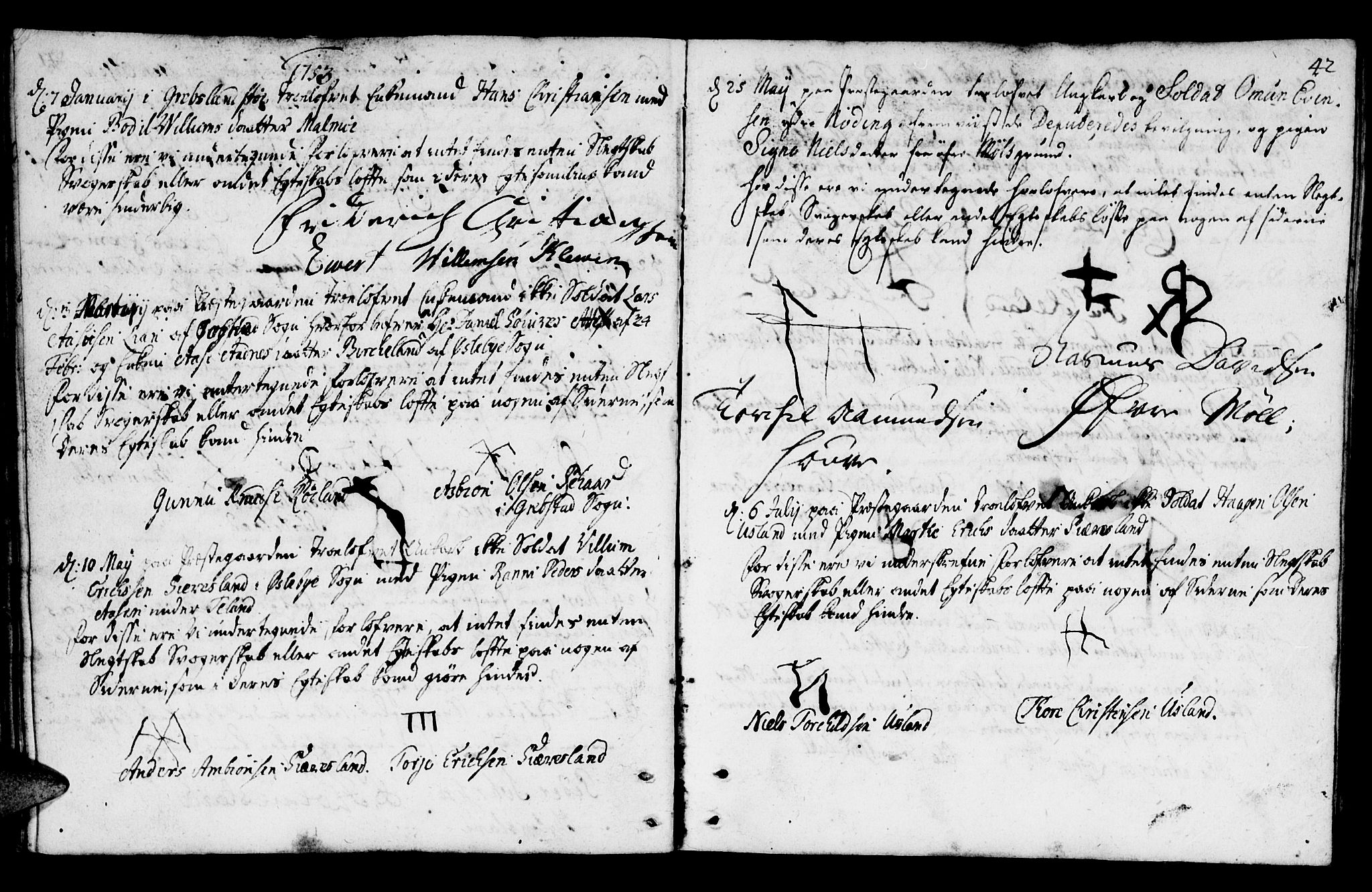 Mandal sokneprestkontor, SAK/1111-0030/F/Fa/Fab/L0001: Parish register (official) no. A 1, 1720-1793, p. 42