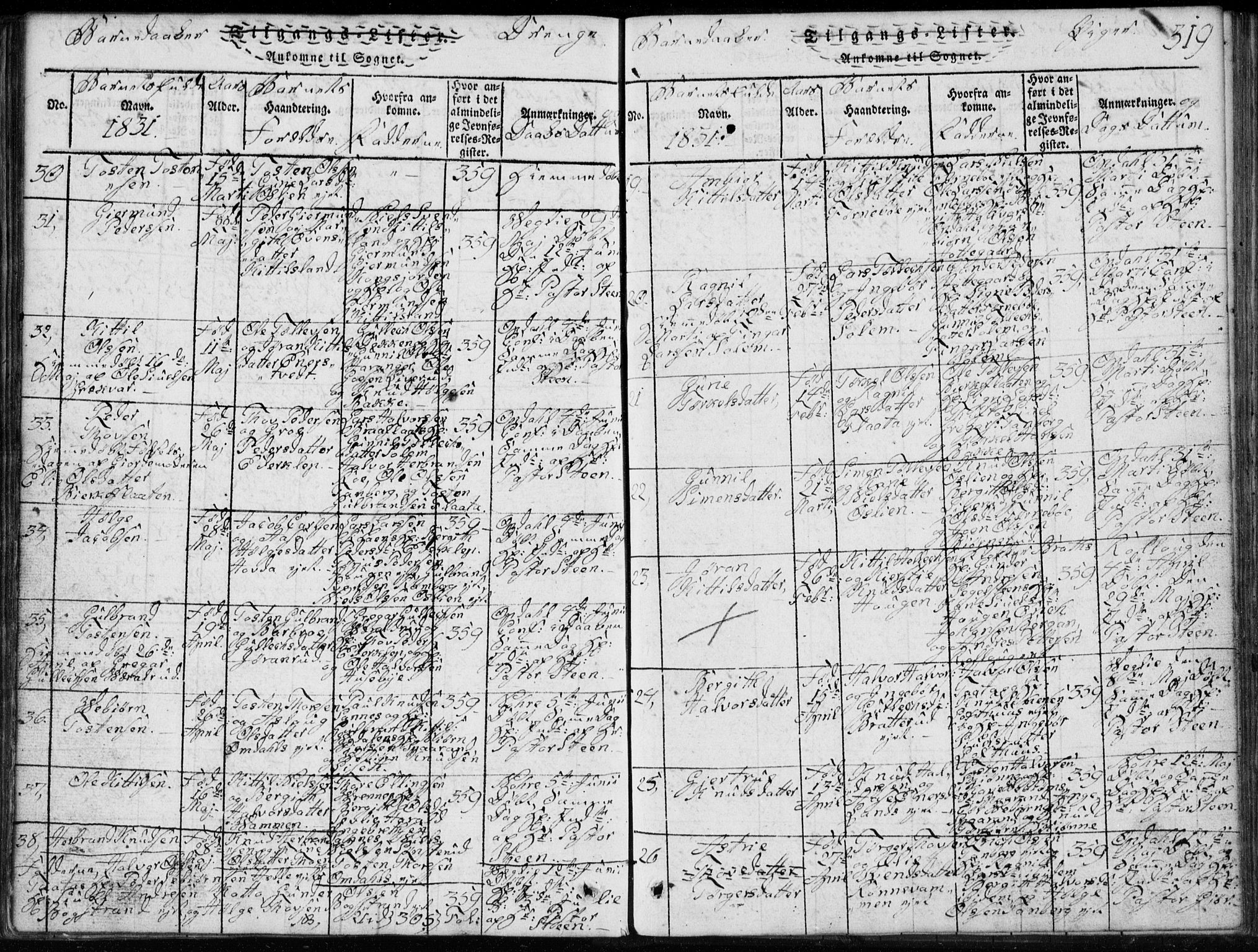Rollag kirkebøker, SAKO/A-240/G/Ga/L0001: Parish register (copy) no. I 1, 1814-1831, p. 319