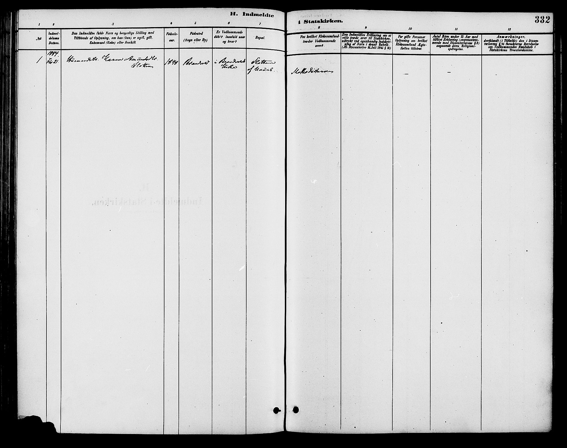 Brandval prestekontor, SAH/PREST-034/H/Ha/Haa/L0002: Parish register (official) no. 2, 1880-1894, p. 332