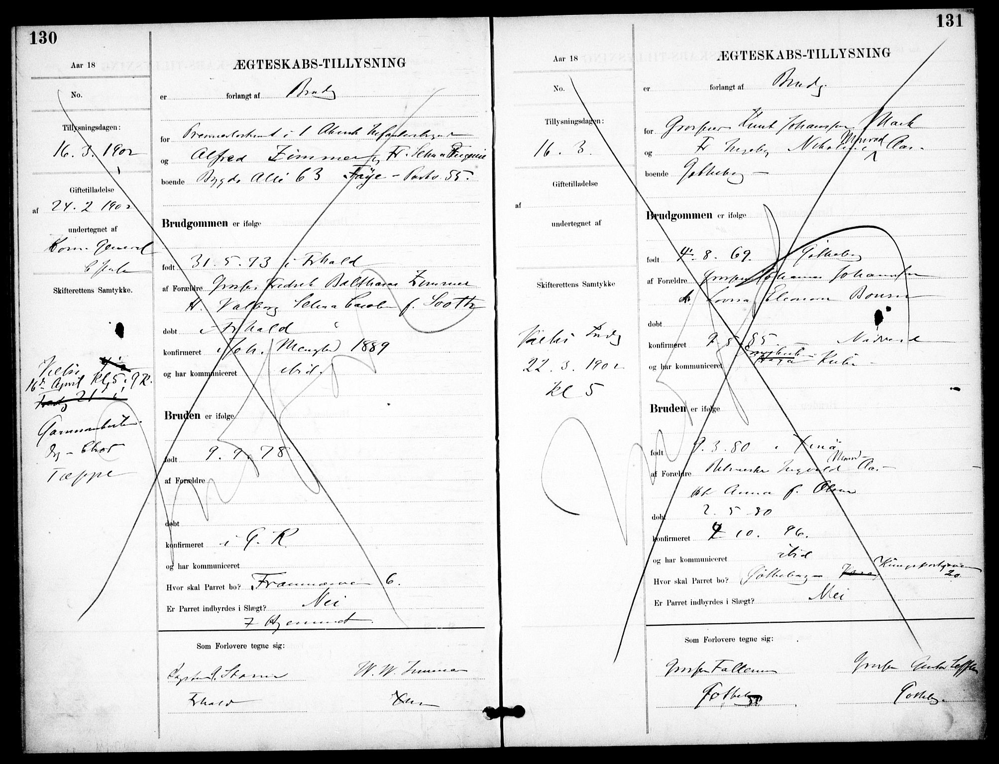 Garnisonsmenigheten Kirkebøker, AV/SAO-A-10846/H/Ha/L0008: Banns register no. I 8, 1894-1908, p. 130-131