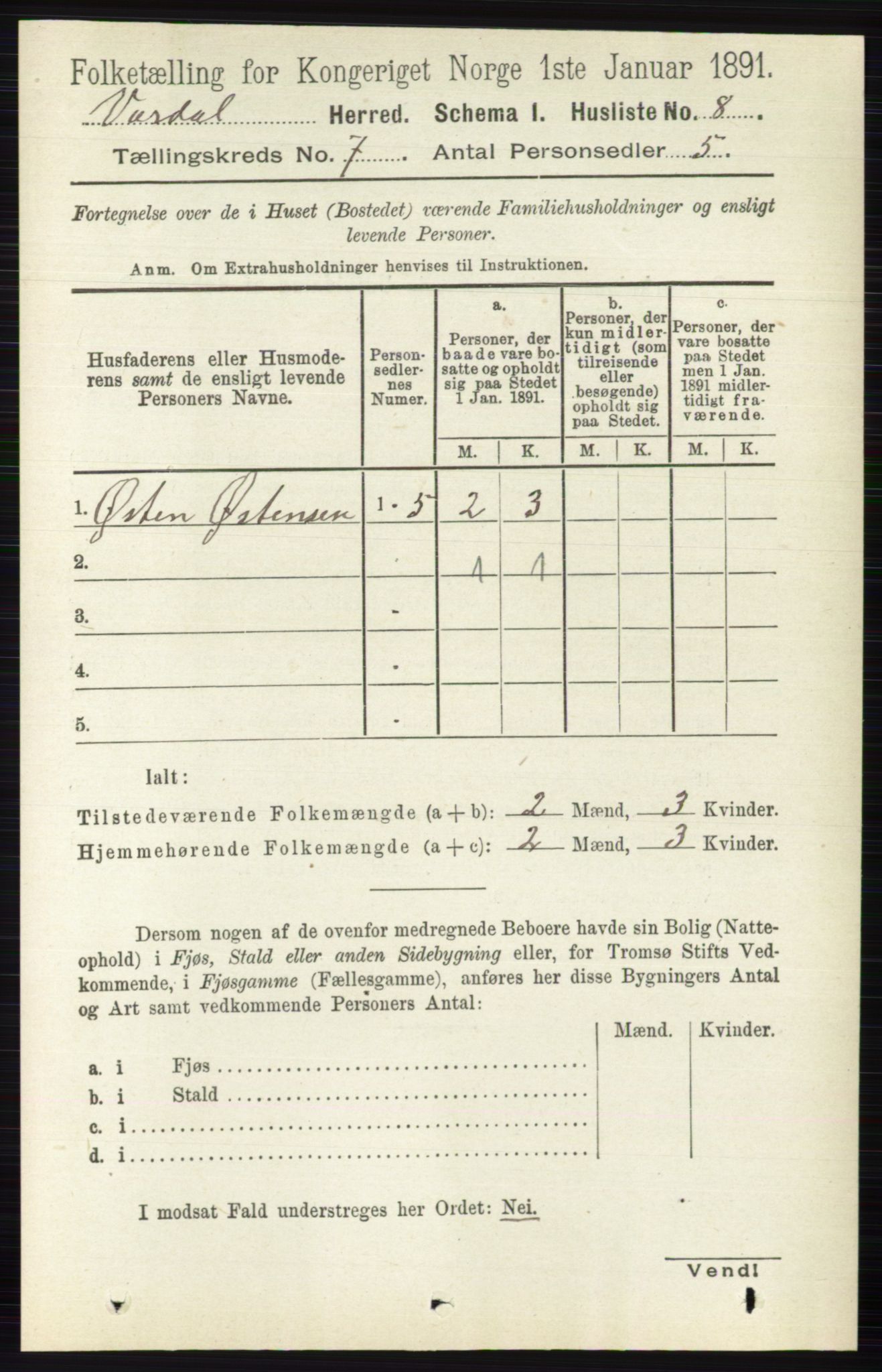 RA, 1891 census for 0527 Vardal, 1891, p. 2889