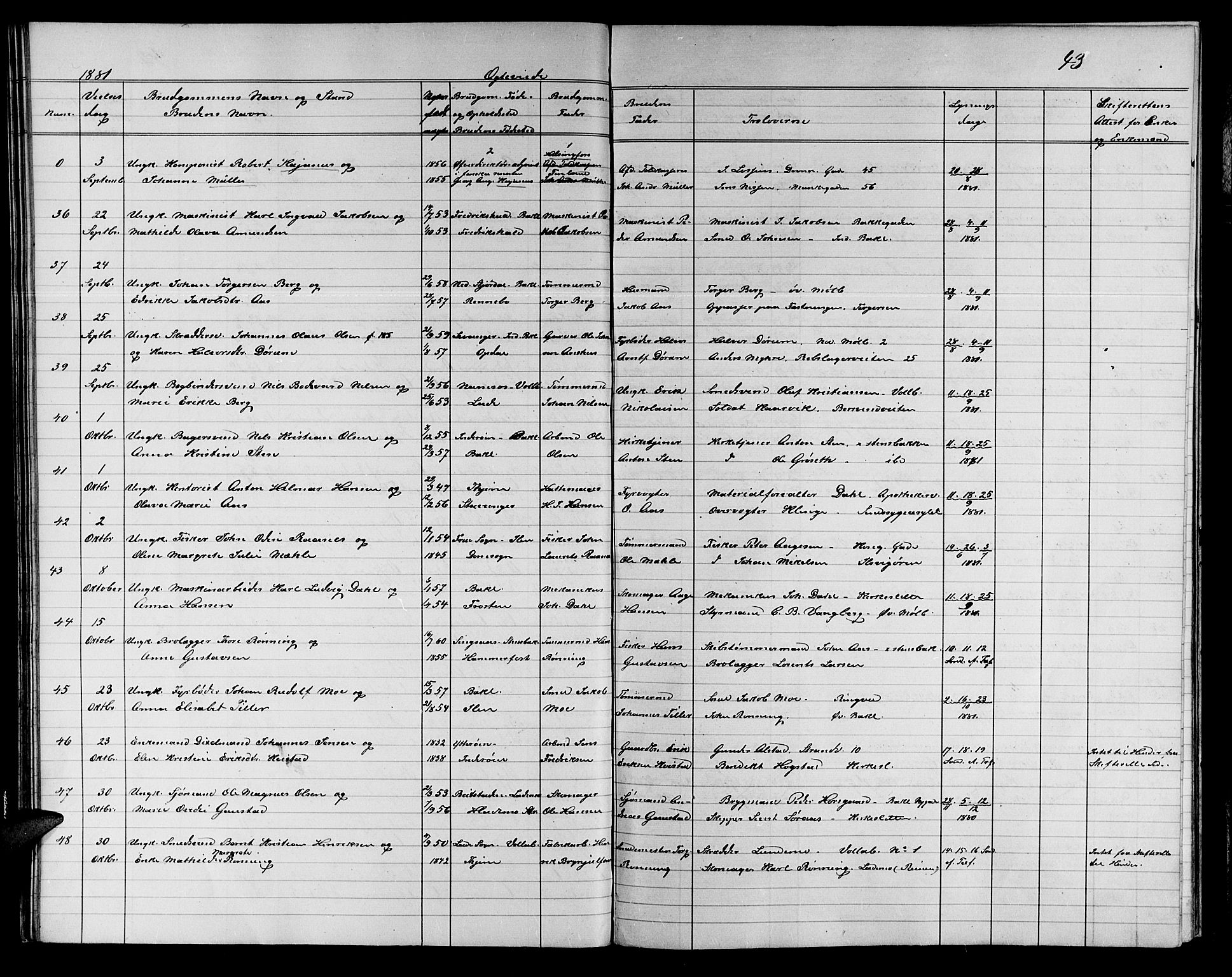 Ministerialprotokoller, klokkerbøker og fødselsregistre - Sør-Trøndelag, AV/SAT-A-1456/604/L0221: Parish register (copy) no. 604C04, 1870-1885, p. 43