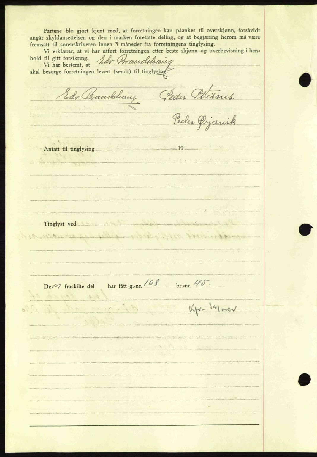 Nordmøre sorenskriveri, SAT/A-4132/1/2/2Ca: Mortgage book no. A90, 1941-1941, Diary no: : 1001/1941