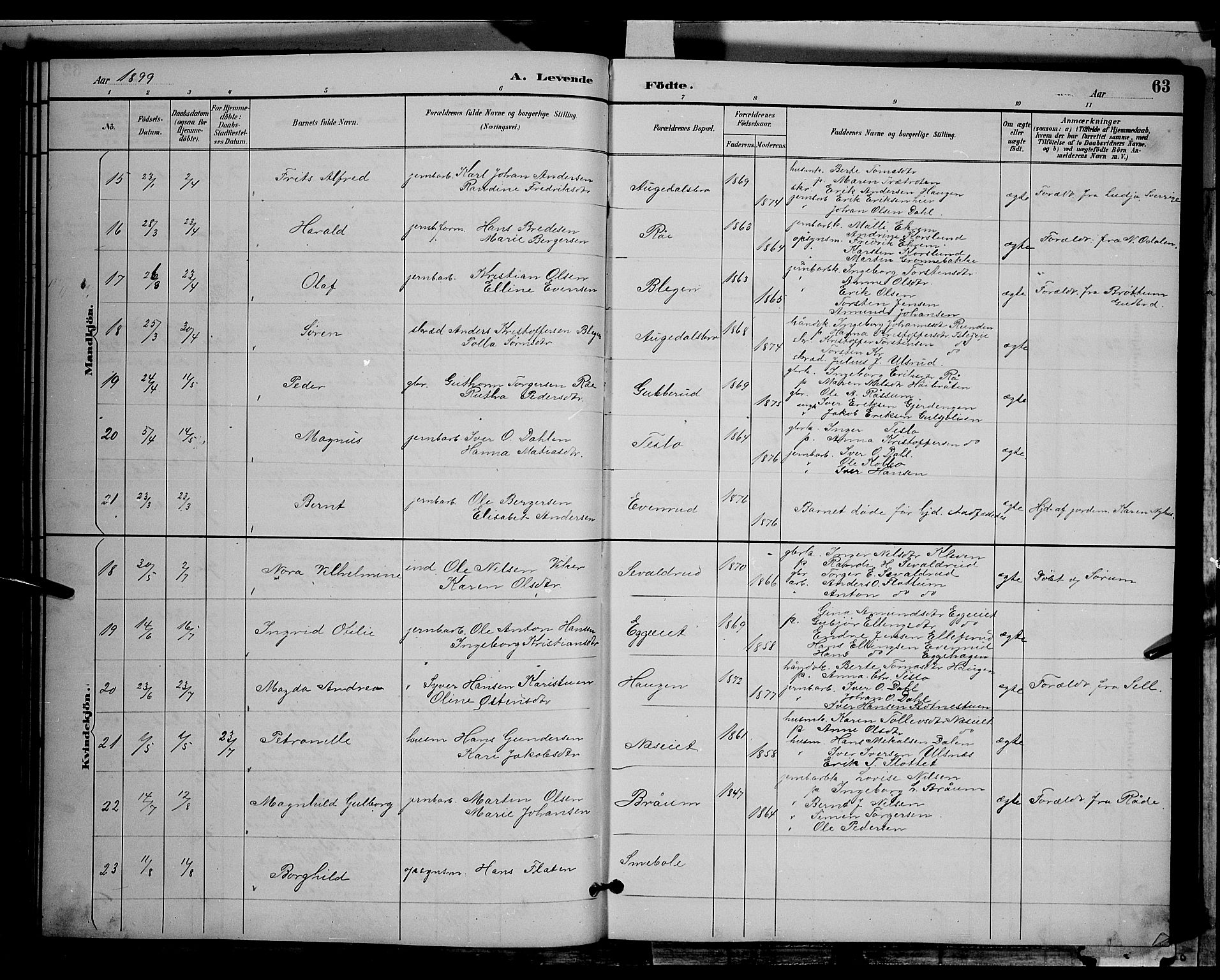 Gran prestekontor, AV/SAH-PREST-112/H/Ha/Hab/L0004: Parish register (copy) no. 4, 1890-1899, p. 63