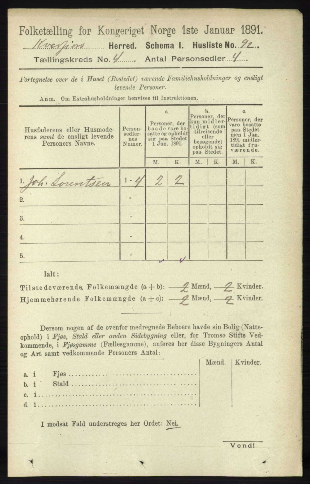 RA, 1891 census for 1911 Kvæfjord, 1891, p. 1842