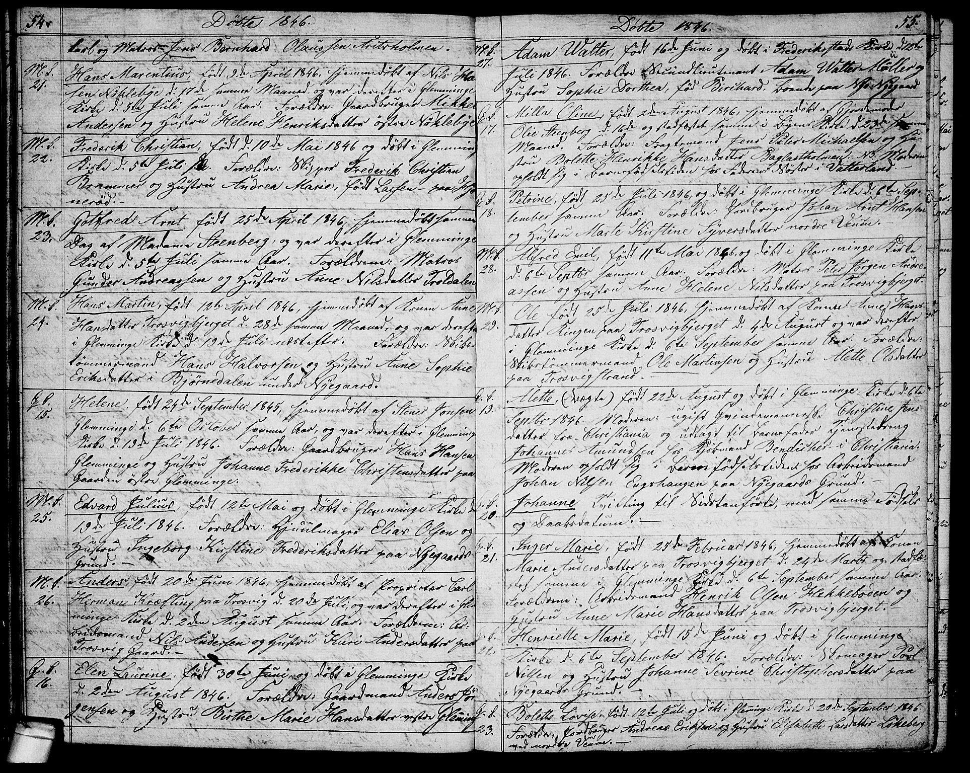Glemmen prestekontor Kirkebøker, AV/SAO-A-10908/G/Ga/L0002: Parish register (copy) no. 2, 1838-1851, p. 54-55
